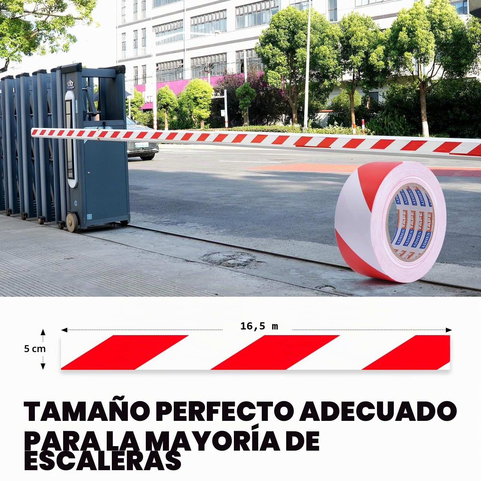 ADHES Cinta Adhesiva de Señalización de Marcado de Advertencia de Peligro, Cinta de Señalización de Suelo de PVC, Roja y Blanca, 50 mm x 32 m, 5 Rollos