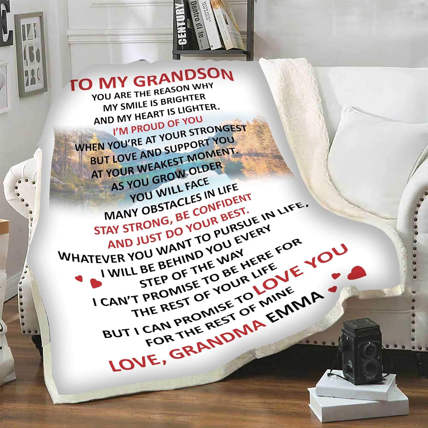 I Will Be Behind You Every Step of The Way, Customized Premium Quality Fleece Blanket for Grand Son, with Quote, Birthday, Children's Day, Christmas Day Gift, Gift for him, Supersoft and Cozy Blanket