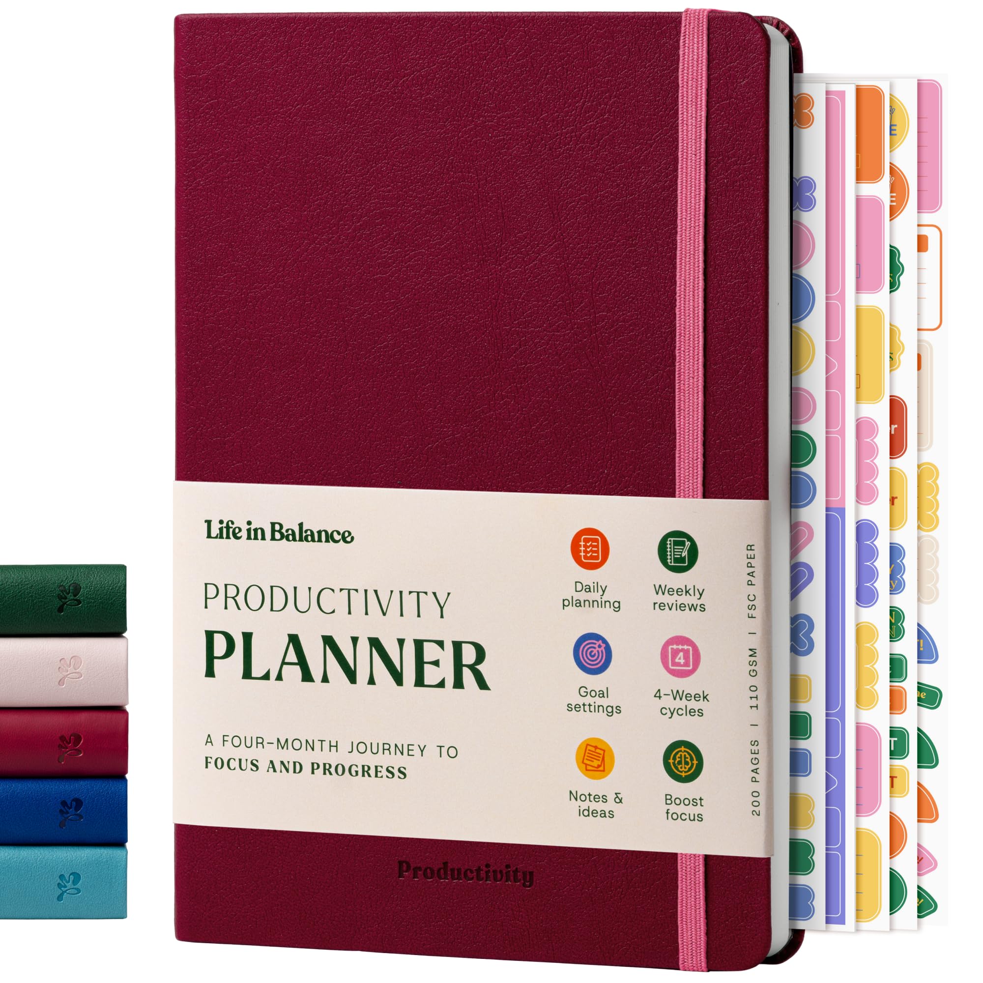 Life in Balance Productivity Planner – A Four-Month Journey to Focus, Clarity & Growth | Undated Daily Planner for Women, Time-Blocking, Goal Setting, Task Lists & Weekly Reflection (Burgundy)