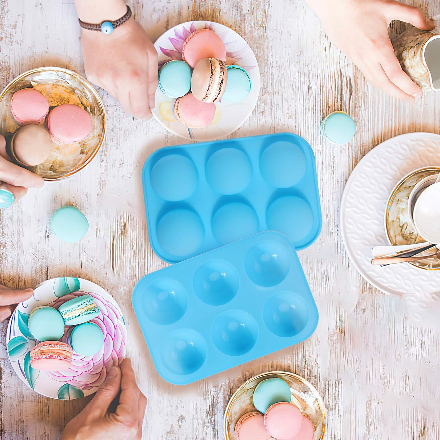 Medium 6-Cavity Semi Sphere Silicone Mold 3pc Cocoa Chocolate Bombs Molds for Chocolate, Candy, Cake, Jelly, Mousse Making Blue