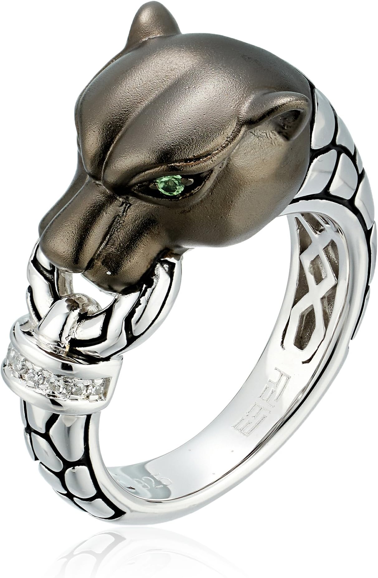 Effy Womens 925 Sterling Silver Diamond, Tsavorite Ring, Silver/Black, 7