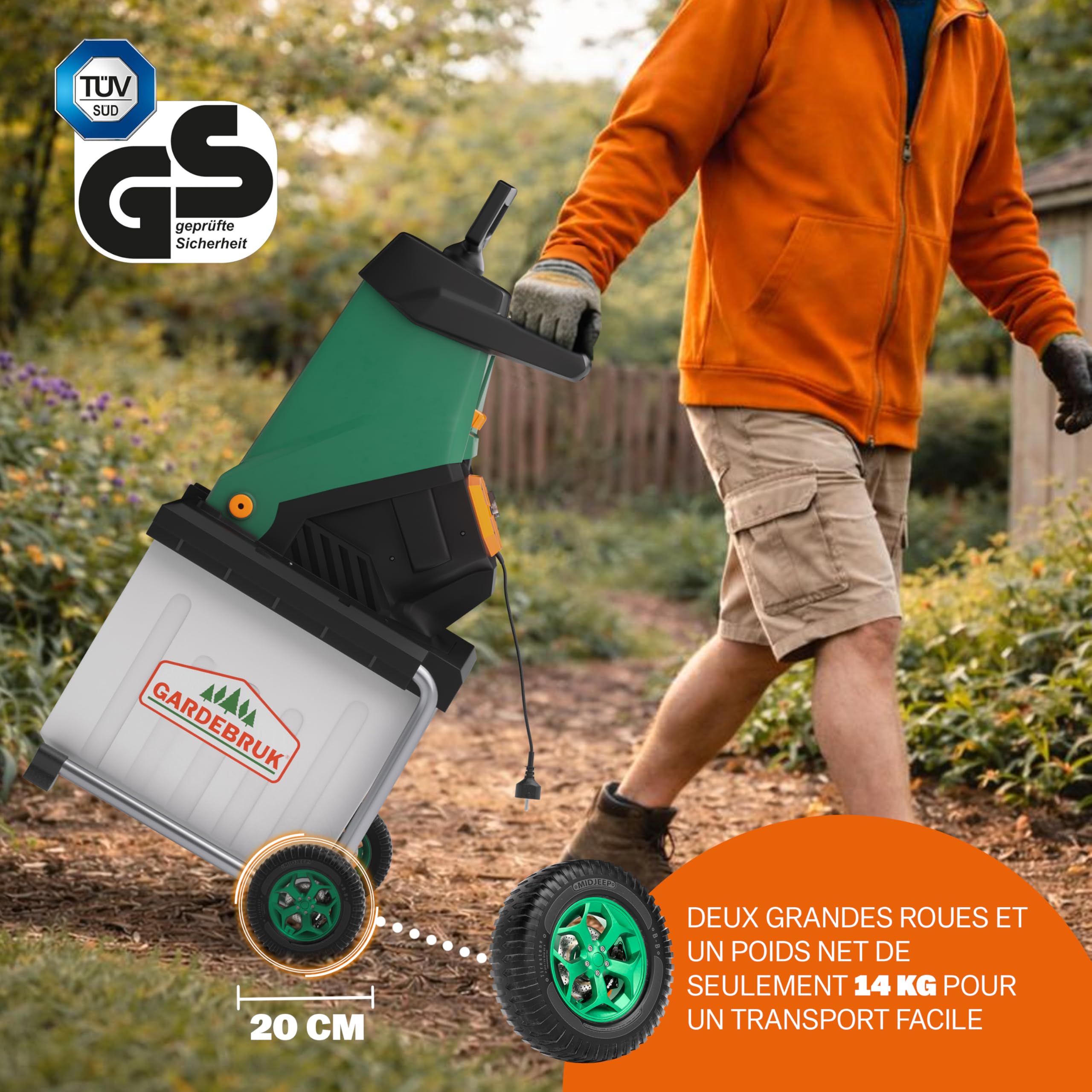 Gardebruk® Broyeur de végétaux électrique 3.1000W broyeur de Branches Couteau Lame Max. 40mm bac 50L broyeur de Jardin déchiqueteur Bois Compost Jardin