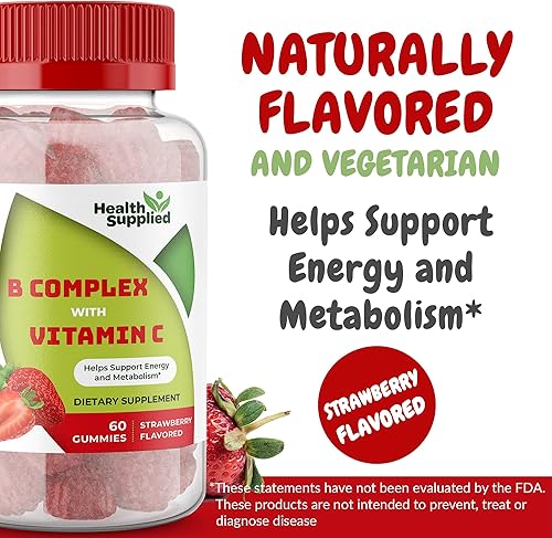 Miniatura 2 de Gomitas de complejo de vitamina B con sabor a fresa - Complejo B con vitamina C - Apoya el sistema nervioso y aumenta los niveles de energía - Ayuda