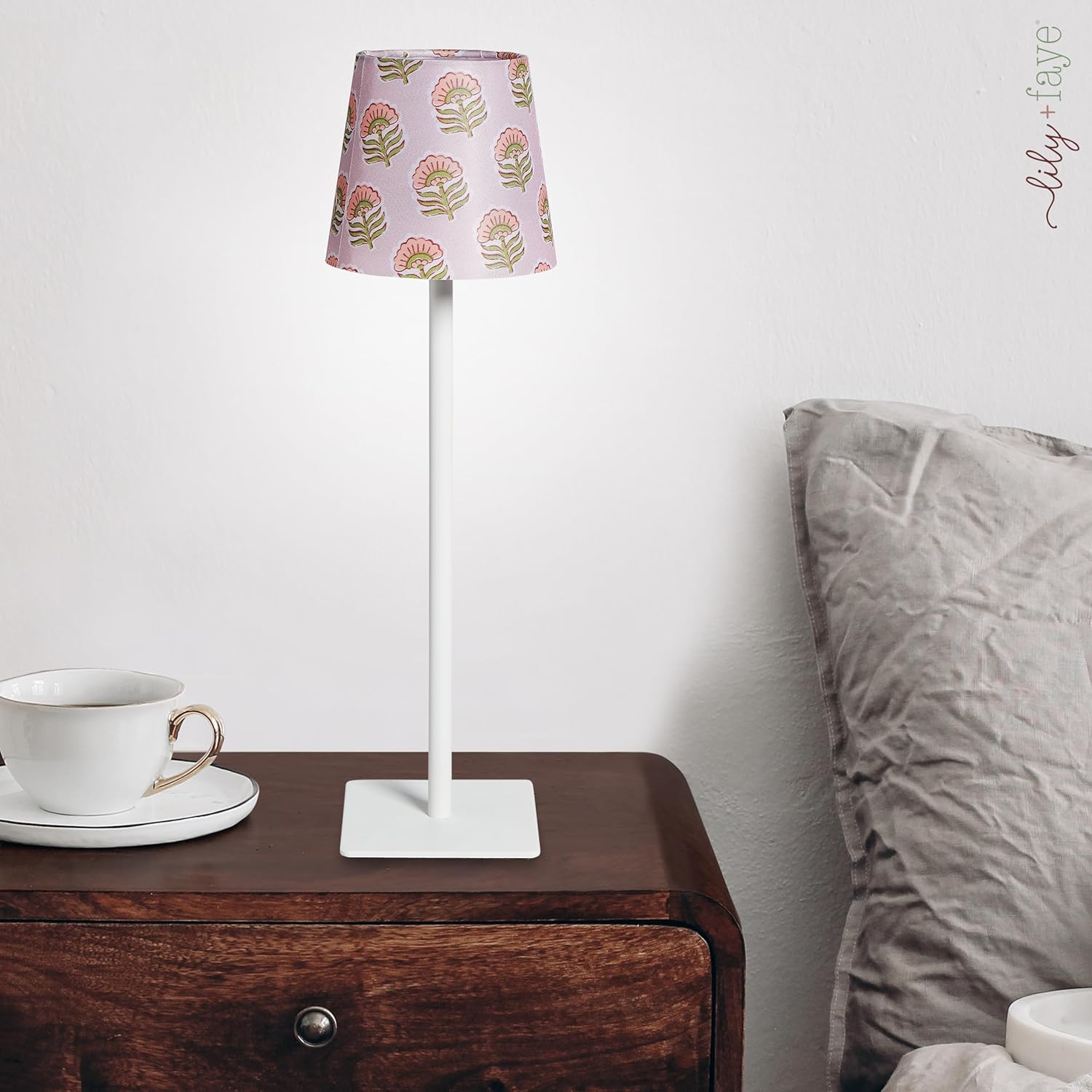 Sheffield Home 3-Piece Lamp Shade & Lamp Present Set – Scalloped, Conic, and Fabric Printed Shades, White