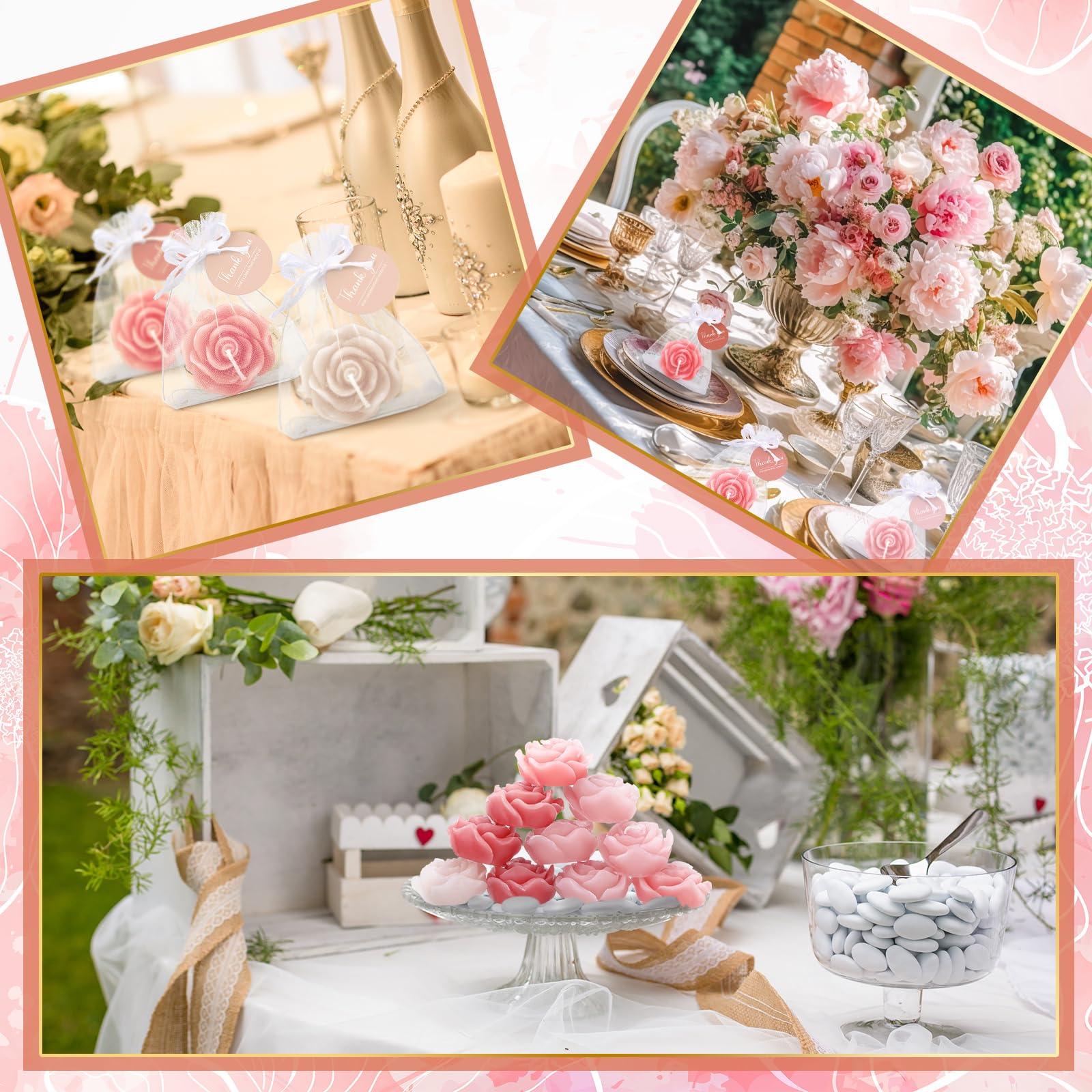 Treela 24er-Set Blumenkerzen, Gastgeschenk für Gäste, Mini-Teelichter, Champagnerrose, für Rückgabe, Geschenk, Hochzeit, Geburtstag, Brautparty, Einweihungsparty