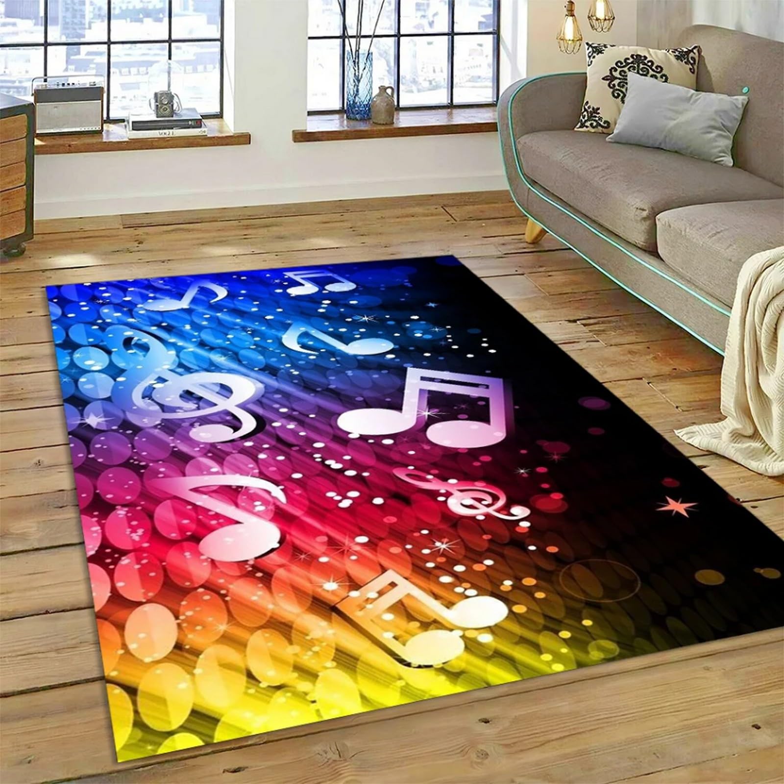 Tapis de salon notes de musique 120x160 cm antidérapant poil ras