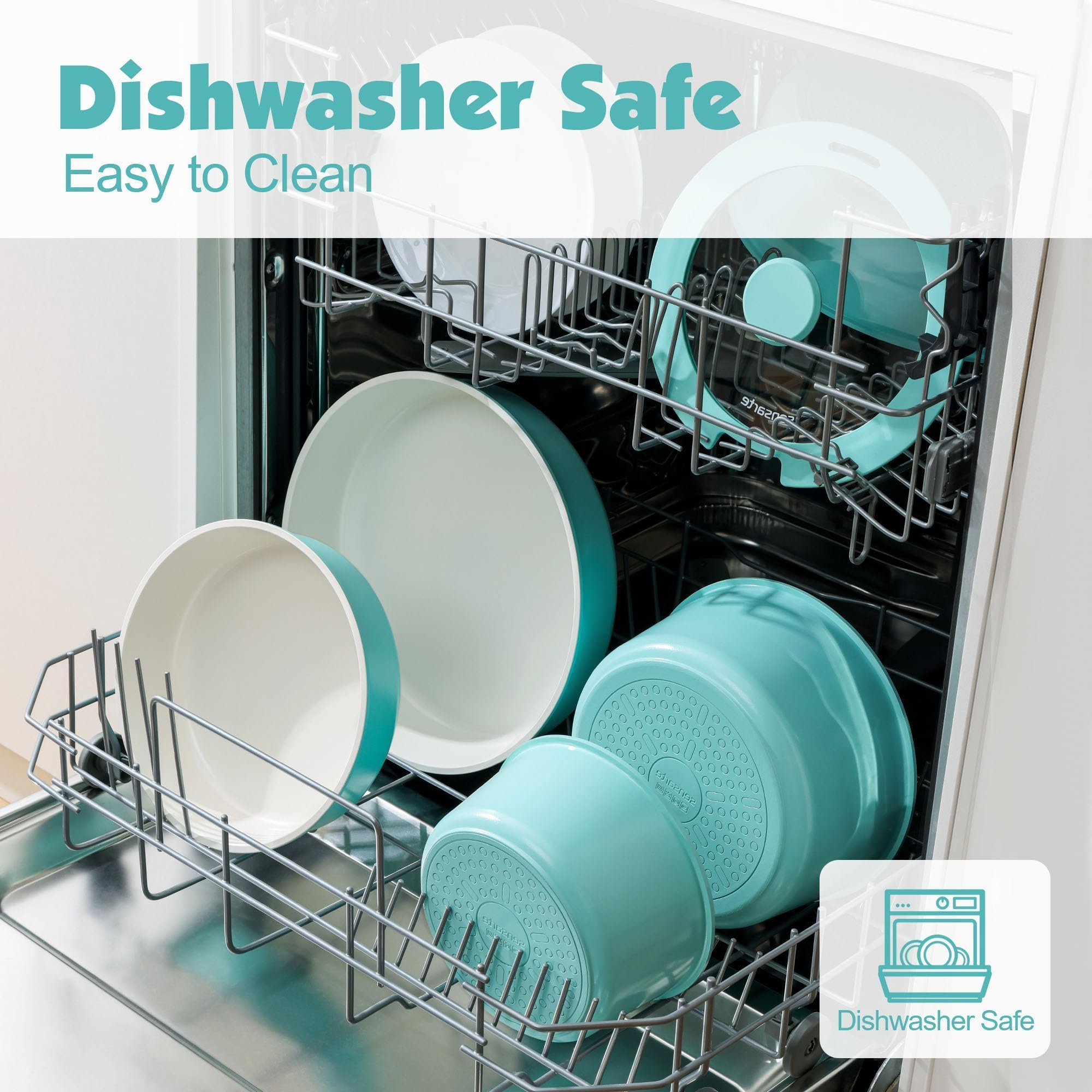 SENSARTE 17-Delig Keramische Pannenset incl. Inductie, Afneembare Handvatten Keramische Anti-Aanbaklaag. Vaatwas/Ovenbestendig. Vrij van Opzettelijk Toegevoegd PFAS/PTFE/PFOA (Turquoise