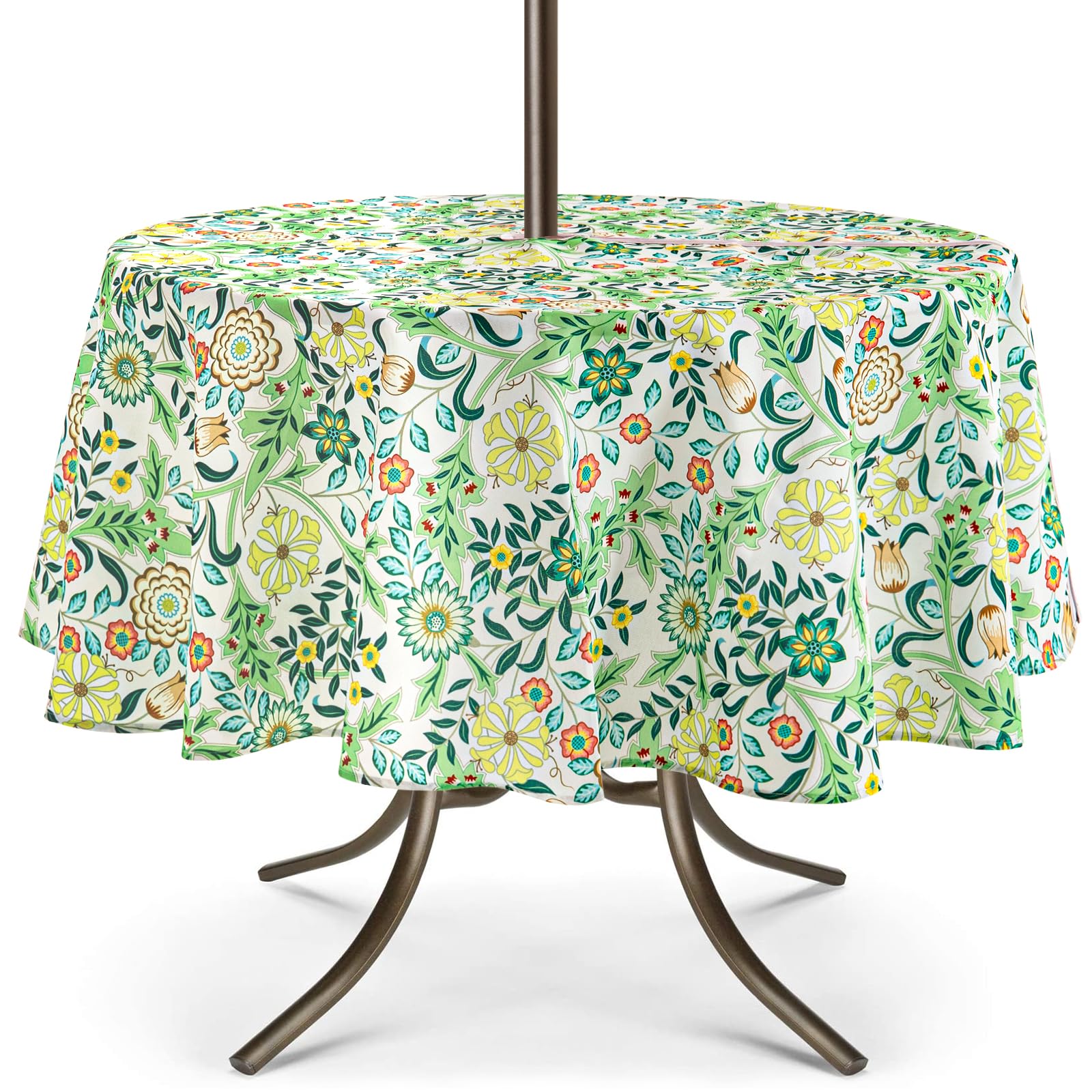 UMINEUX Round Outdoor Tablecloth, 60in, Yellow Snowflake, Waterproof Polyester, Umbrella Hole with Zipper