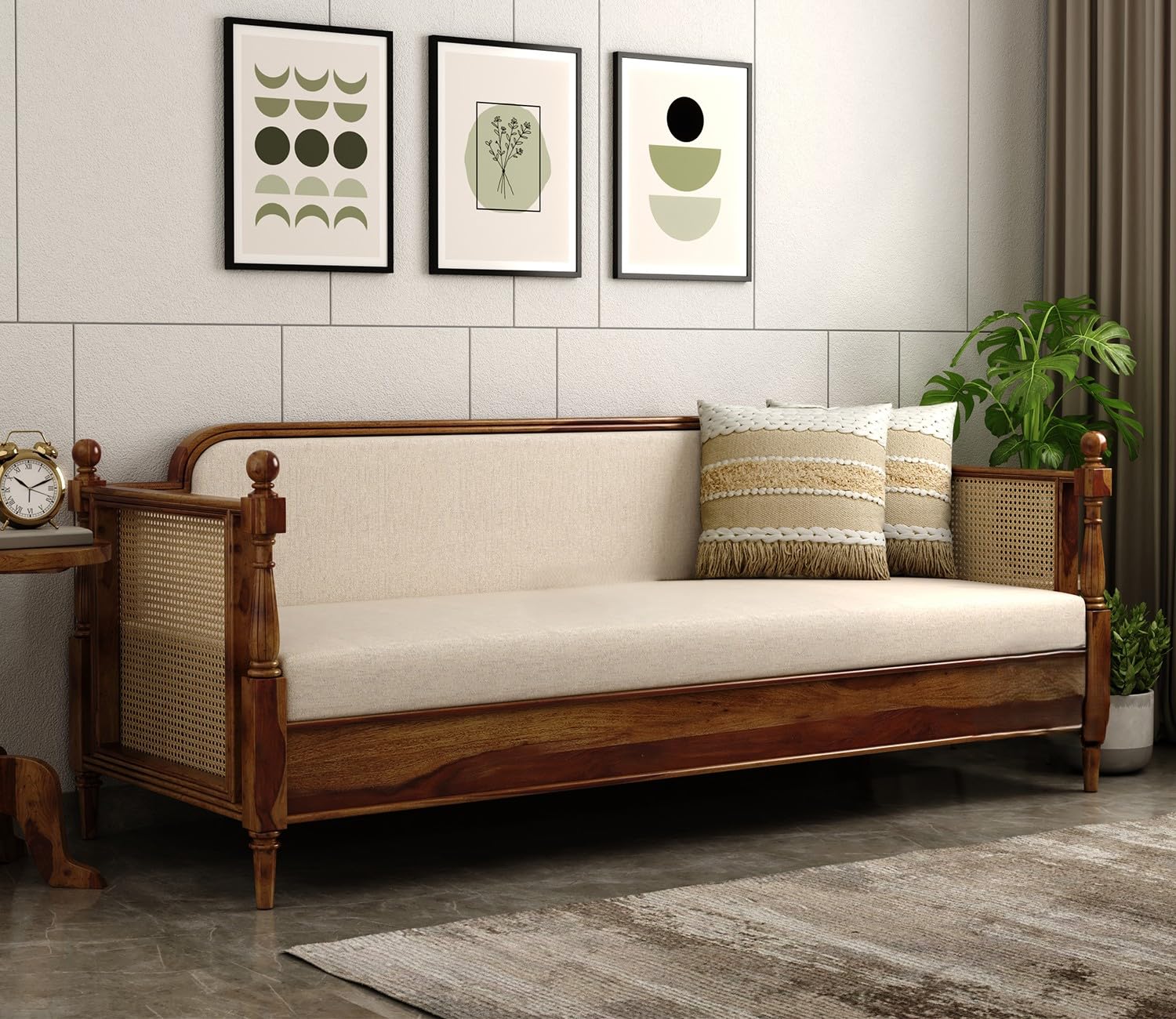 DAKSHAYANI HANDICRAFT Sheesham Solid Wood Diwan | Handcrafted Wooden Daybed with Backrest | Traditional Design | Durable, Termite-Resistant Living Room Furniture (Diwan 4)-image-26