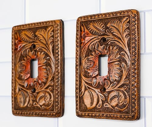 Miniatura 7 de Ebros Gift Juego de 2 rollos florales rústicos occidentales sobre fondo de madera sintética vintage, placa de cubierta eléctrica de pared pintada a