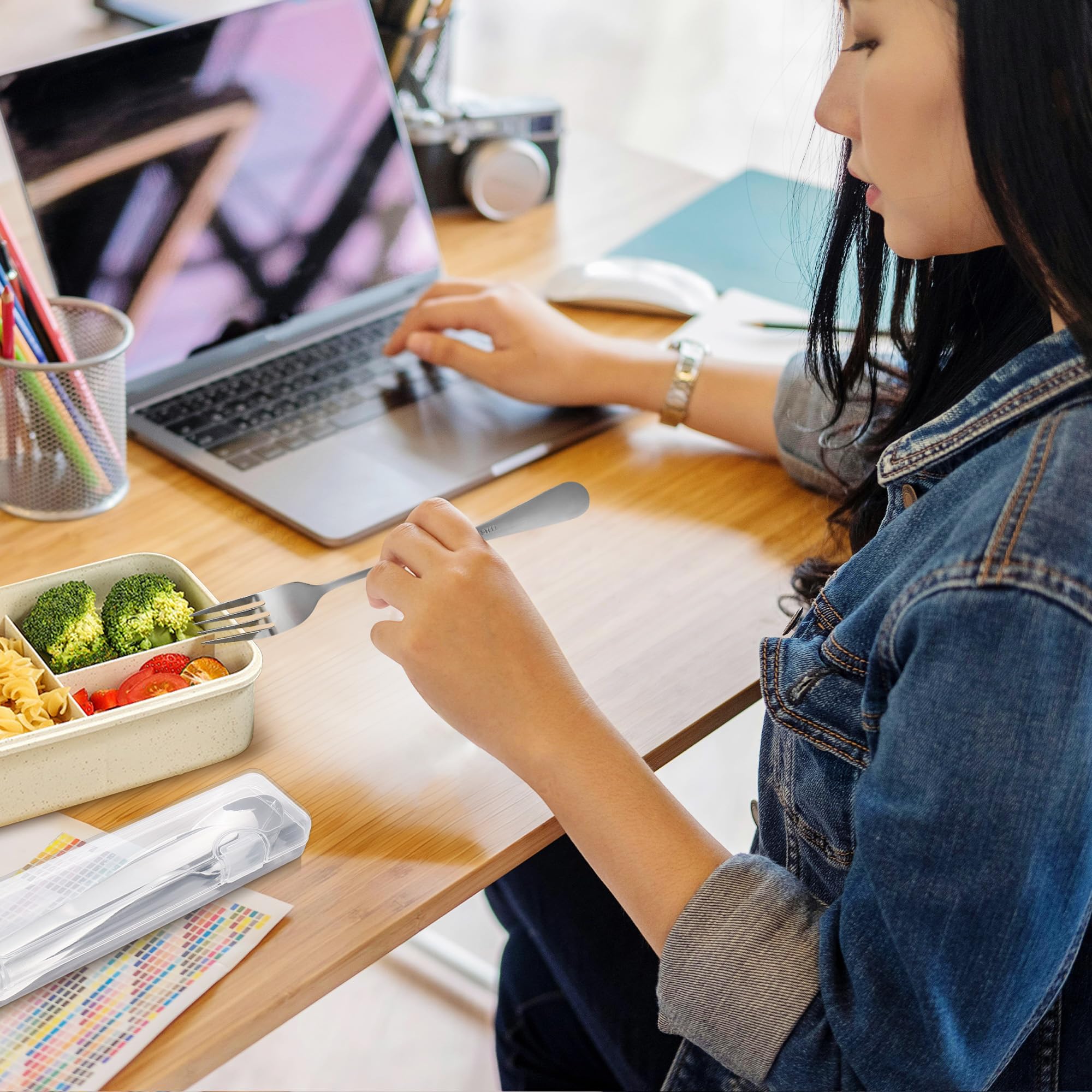 Addveyra Travel Utensils with Case Stainless Steel Knife Fork Spoon Set Reusable Cutlery for Lunch Box Portable Silverware Kit?Silver?