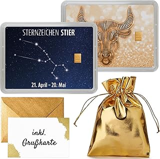 0,5 g Goldbarren 999,9 in Sternzeichen-Motivbox | ESG/Valcambi Feingold | Echtheitsgarantie | Wackelbild mit wechselndem Motiv | inkl. goldenem Geschenkbeutel | Goldstücke24 (Stier)