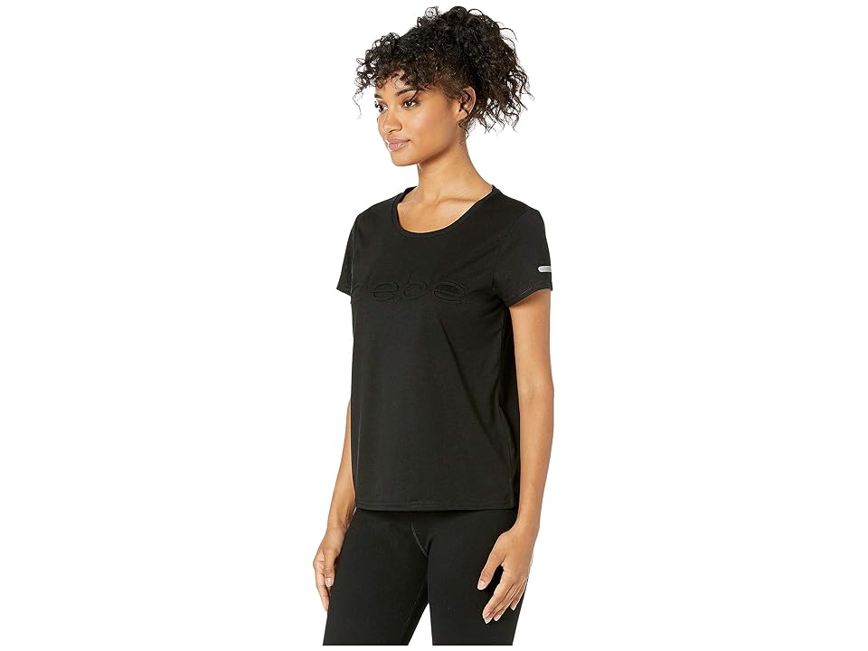 

Bebe Sport Slash T-Shirt w/ Emboss Logo (Black) Women's Clothing