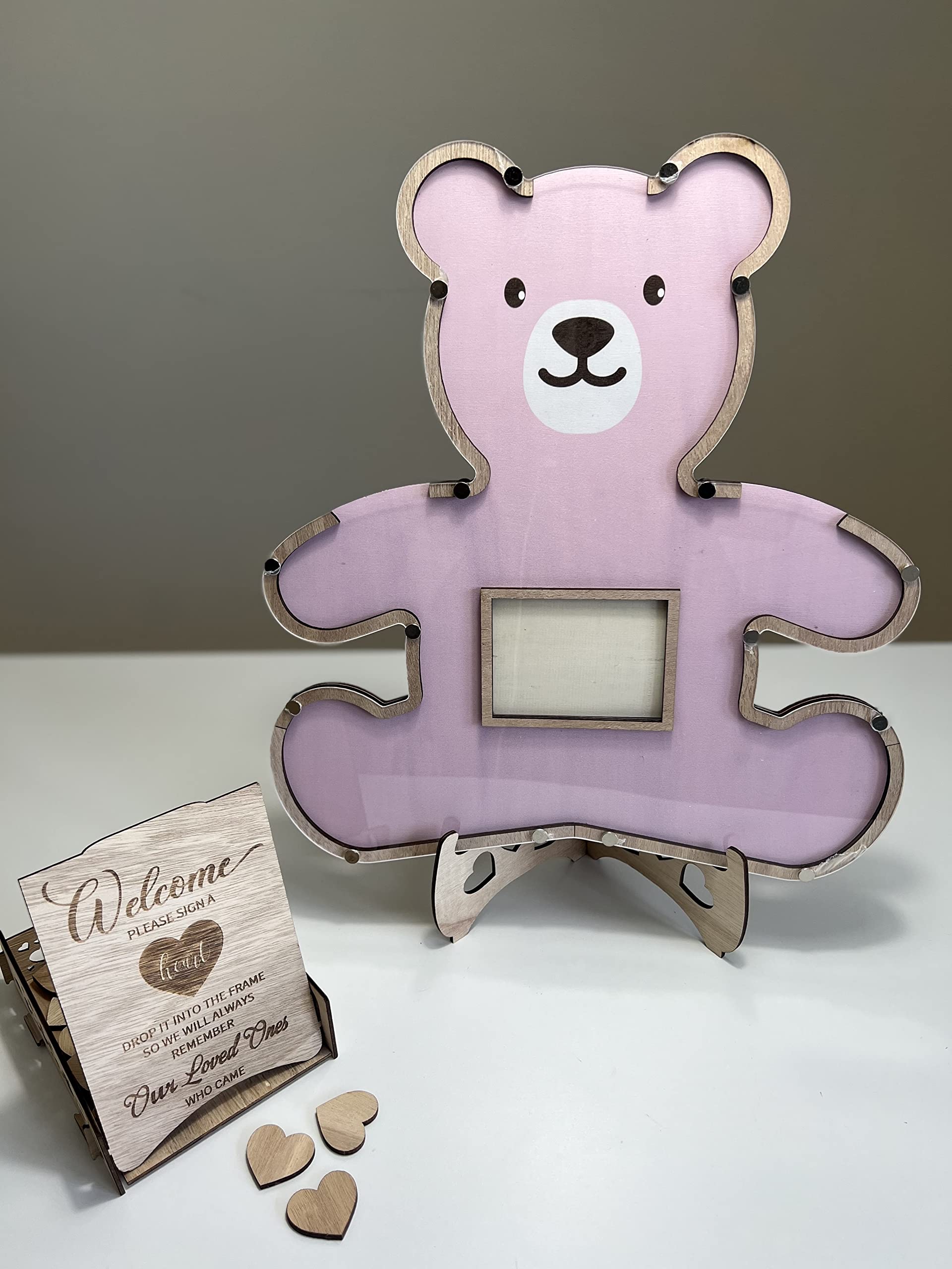 Baby Shower Guest Book Alternatives - We Can Bearly Wait Baby Shower Decorations For Girl- Teddy Bear Baby Shower Decorations - Centerpieces - Woodland Baby Shower Ultrasound Picture Frame (Pink)