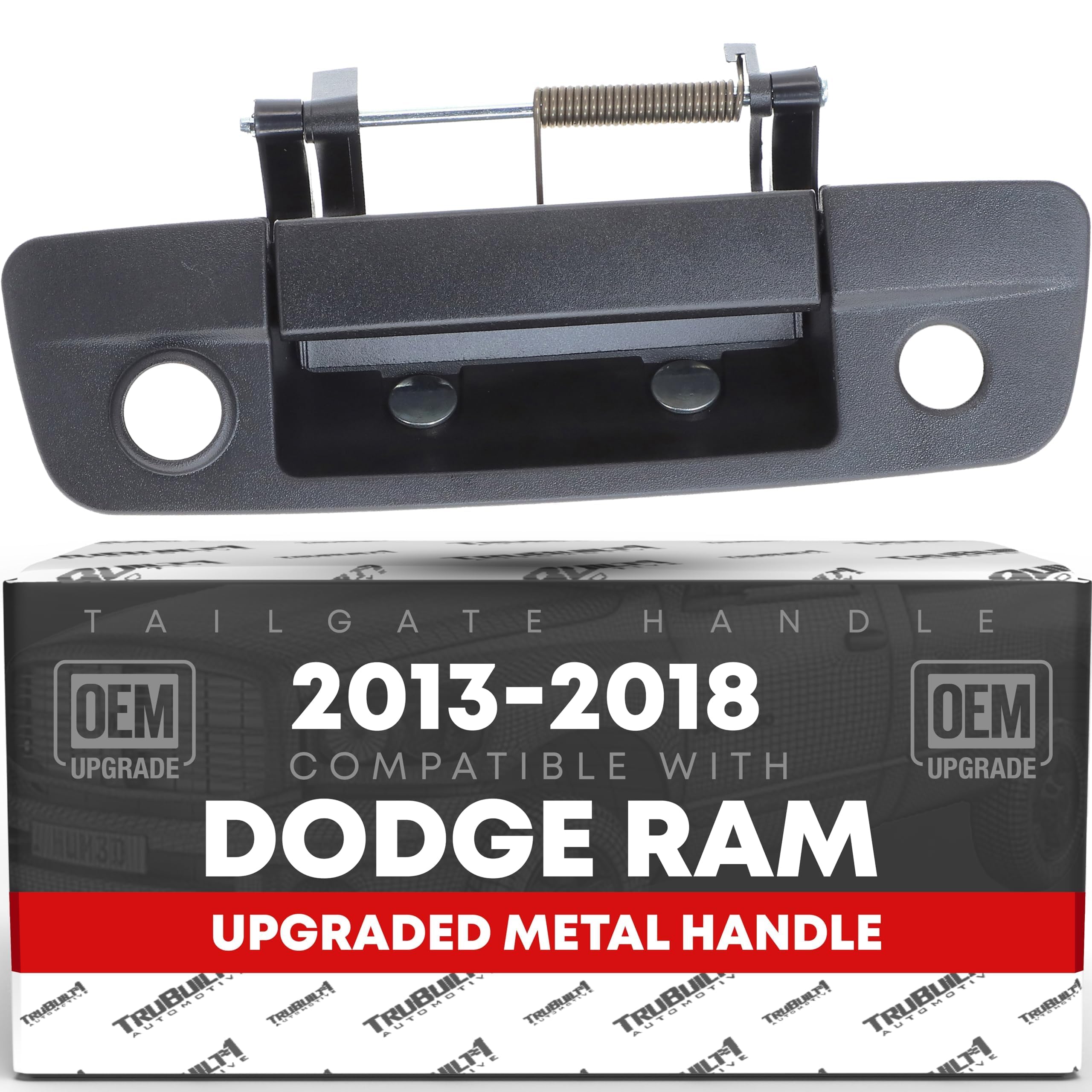 T1A Tailgate Handle Latch, Upgraded Metal - Compatible with 2013-2018 Dodge Ram 1500 2500 3500 - Exterior Tailgate Assembly, Textured Black w/Keyhole,