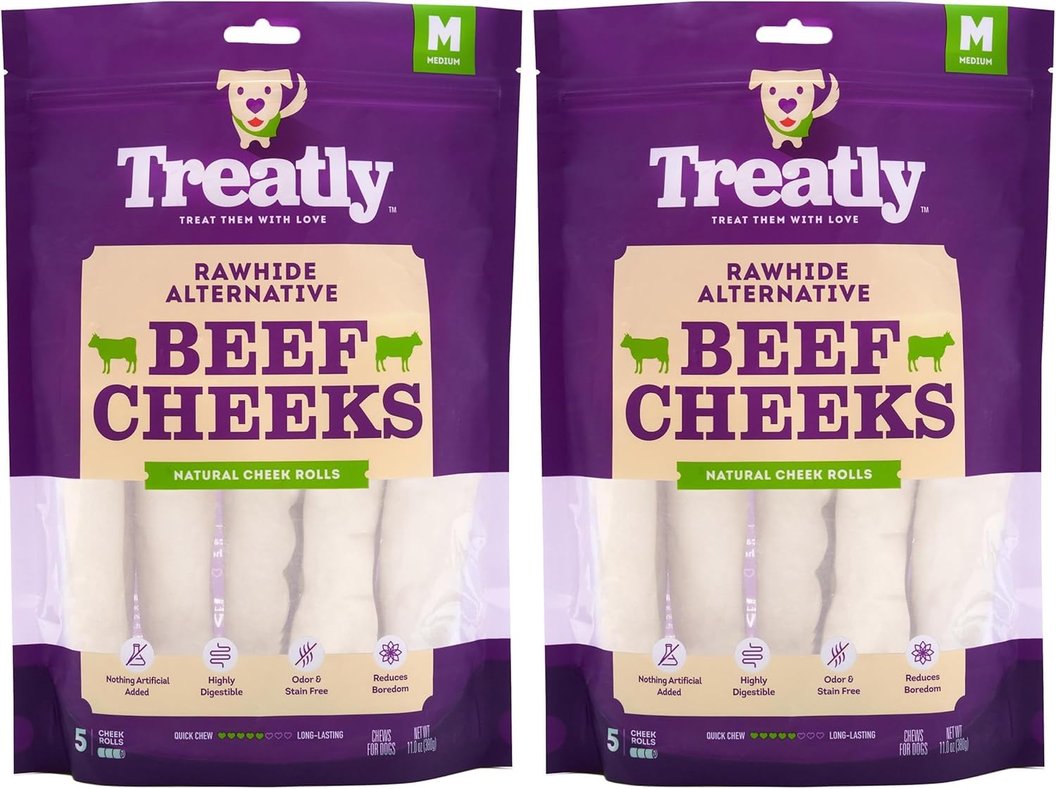 Cowcheek Rolls 6" Dog Chew Treats - Natural Flavor, 5 Count/2 Pack