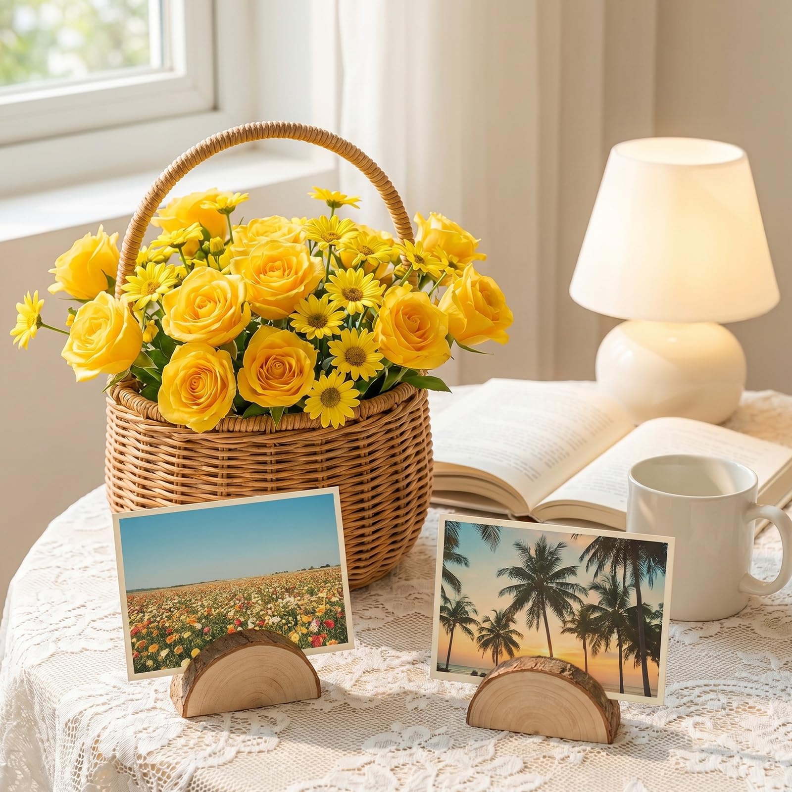 20 Piezas Porta Tarjetas de Mesa, Porta Tarjetas de Madera para Bodas, con 20 Tarjetas de Papel Kraft para Bodas y Fiestas