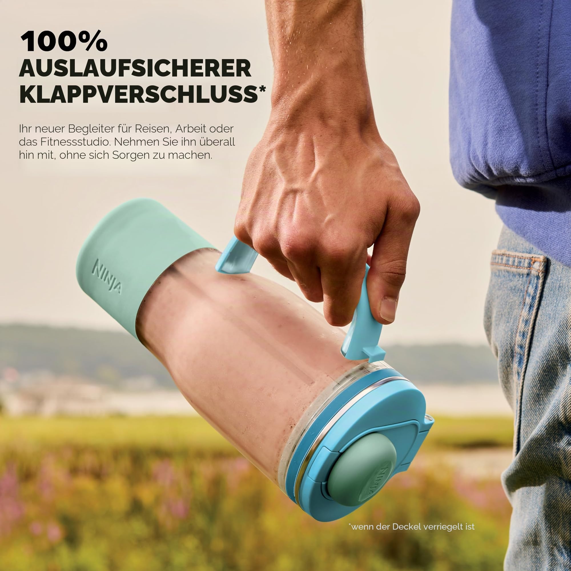 Ninja Blendboss Persönlicher Entsafter für Smoothies und gefrorene Getränke, 670 ml, Reisebecher mit auslaufsicherem Deckel, Trinköffnung und abnehmbarem Strohhalm, Auto-iQ-Technologie, 1200 Punkte