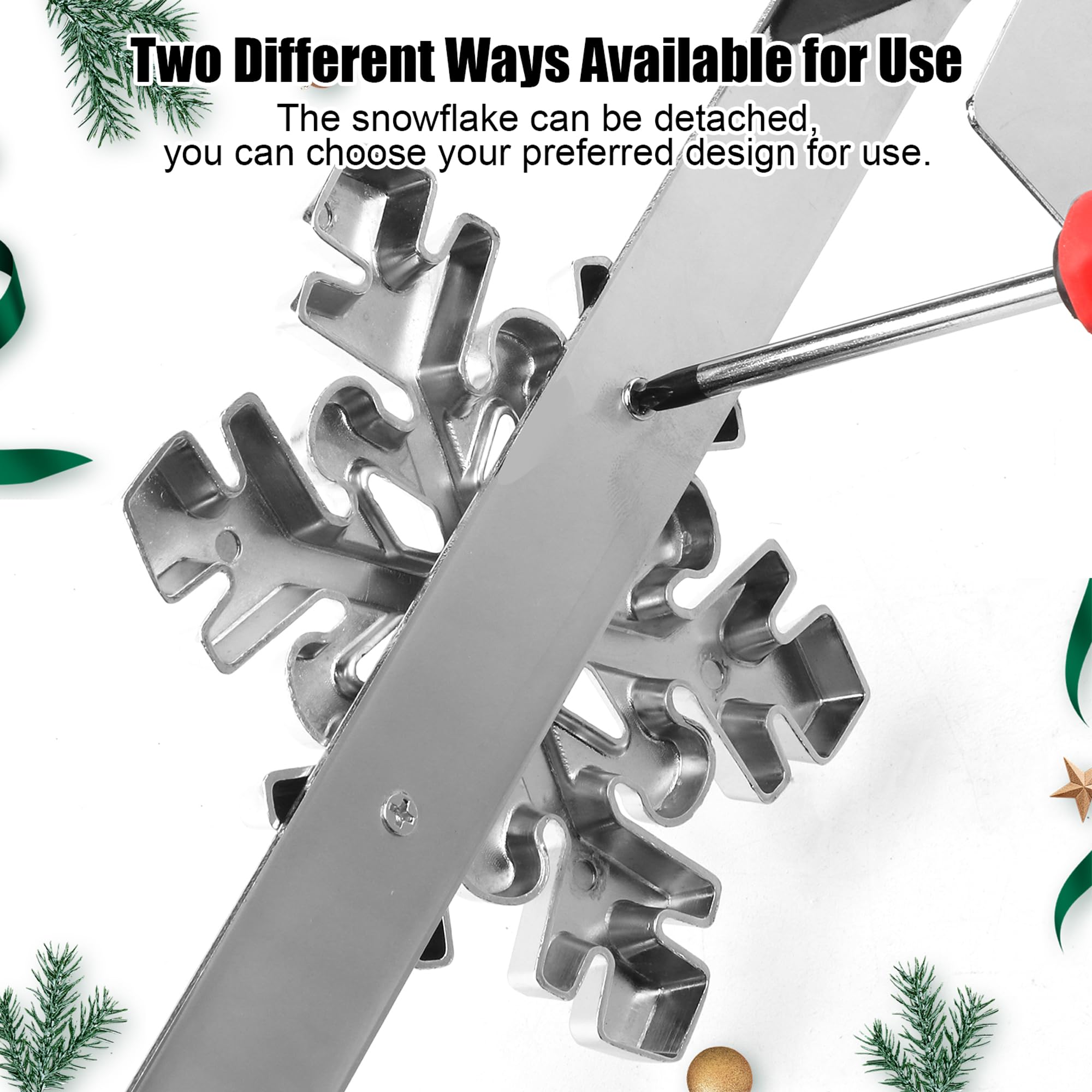 Aodaer 1 Pack Christmas Silver Metal Wreath Hanger 14.5 Inches Wreath Hooks with Snowflake Interchangeable Icons Stainless Steel Front Door Hanger Heavy Duty Wreath Holder for Christmas Decorations - Image 4