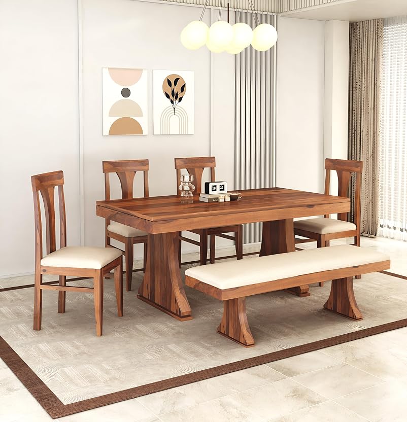 Sona art & crafts Paan Solid Sheesham Wood Dining Table Set 6 Seater Dinner Dinning Table