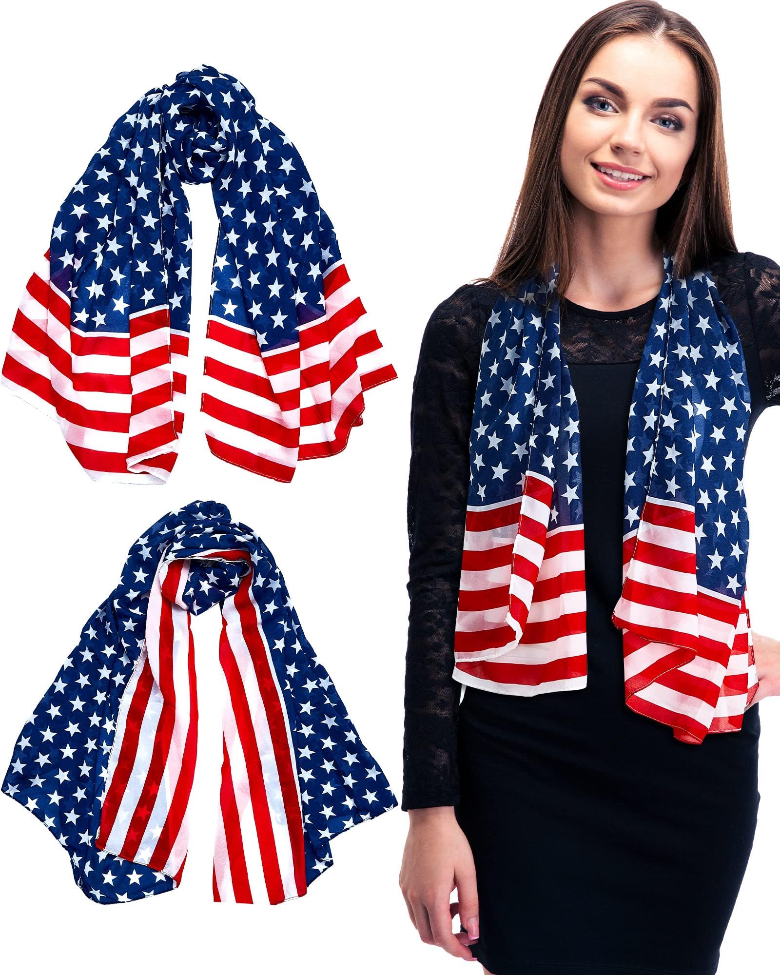 2pcs/6pcs Patriotic Scarf 4th of July Red White Blue Scarf 250th Scarves Flag Shawl for Women Independence Day
