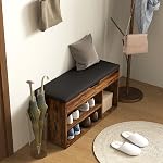 HOMCOM Shoe Bench, Entryway Bench with Padded Cushion PU Cover Hidden Storage for Hallway Living Room Bedroom, Rustic Brown