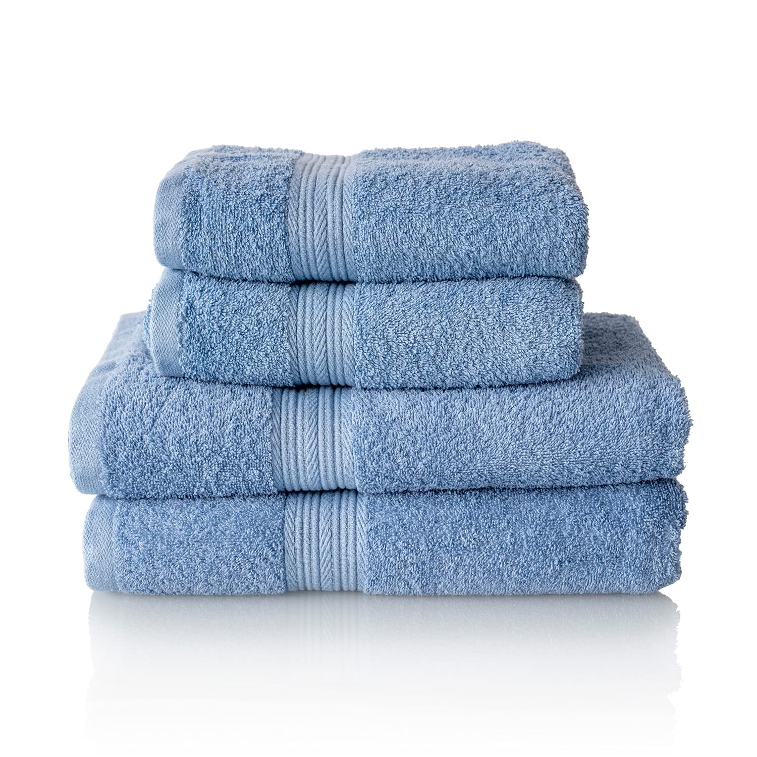 ALCLEAR Premium Frottier Handtuch Set, Frotteeserie in 6 Farben und 5 Größen, Farbe: Jeansblau, 2X Duschtücher 70x140 cm und 2X Handtücher 50x100 cm