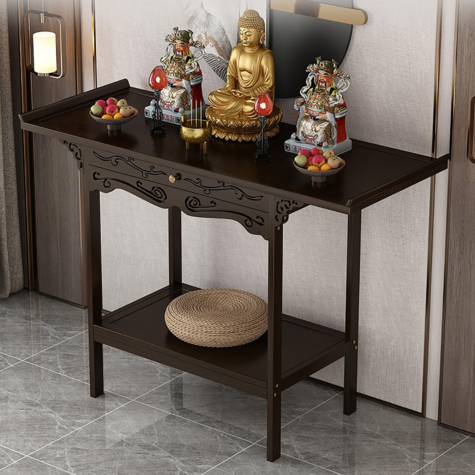 Meditationsaltar für spirituelle Zwecke, Altartisch im chinesischen Retro-Stil mit Schubladen, Meditationstisch, für Puja, Wahrsagerei, Anbetung, zur Präsentation von Gefäßen, Pflanzen und Büchern (