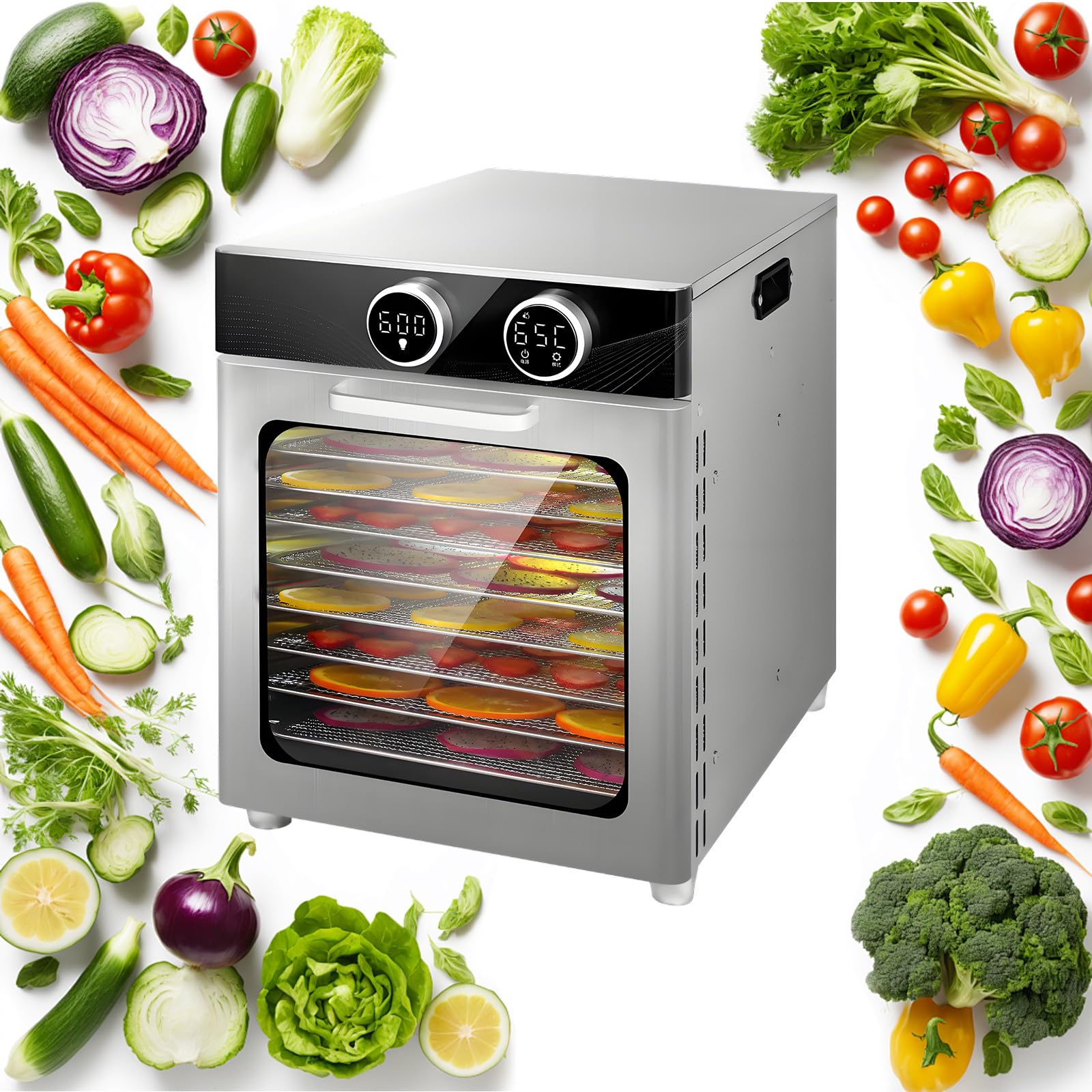 Essiccatore a 6-12 Ripiani, in Acciaio Inox, Essiccatore per Congelatore Freeze Dryer con Timer 24 Ore, Asciugacapelli per Verdure con Regolazione della Temperatura 8-Floors