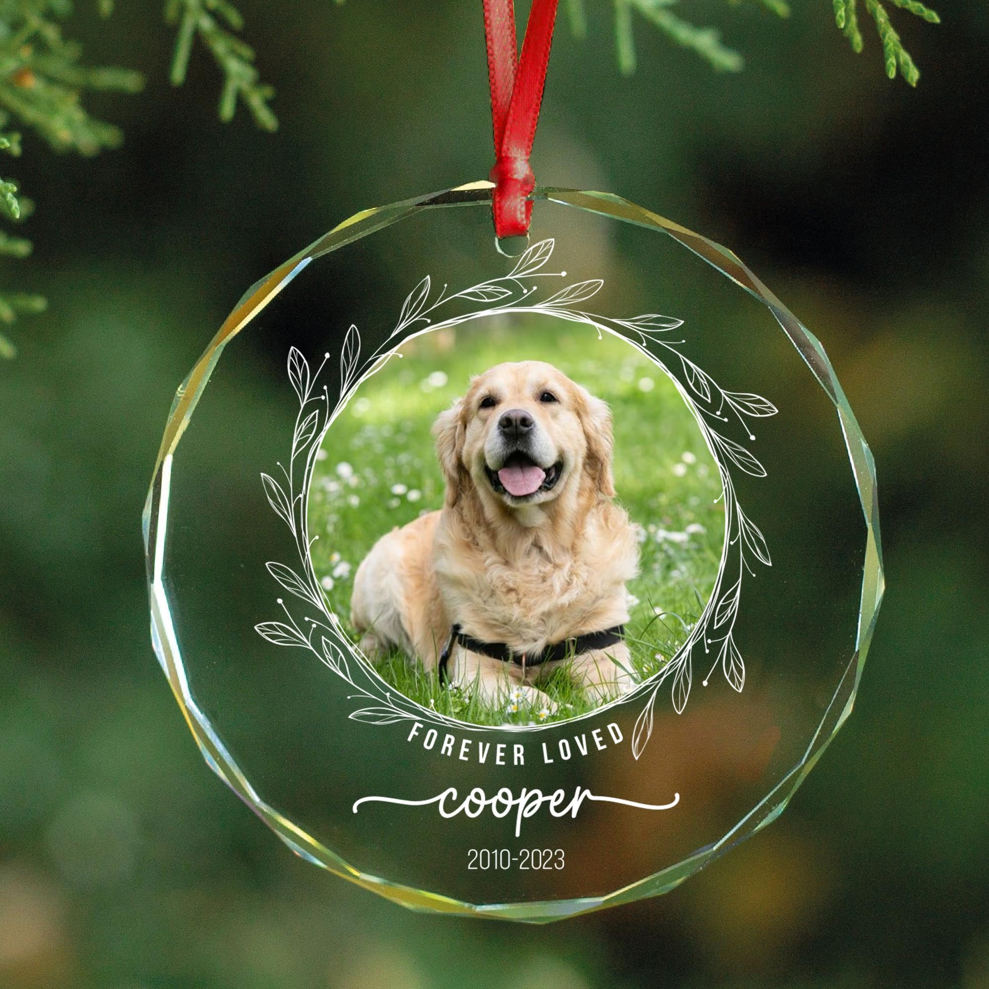 Personalized Dog Loss Crystal Ornament - Customize Dog Photo and Name Glass Memorial Ornament, Custom Dog Sympathy Gifts, Puppy Condolence Gift, Pet in Memory Keepsake, Remembrance Gift for Pet