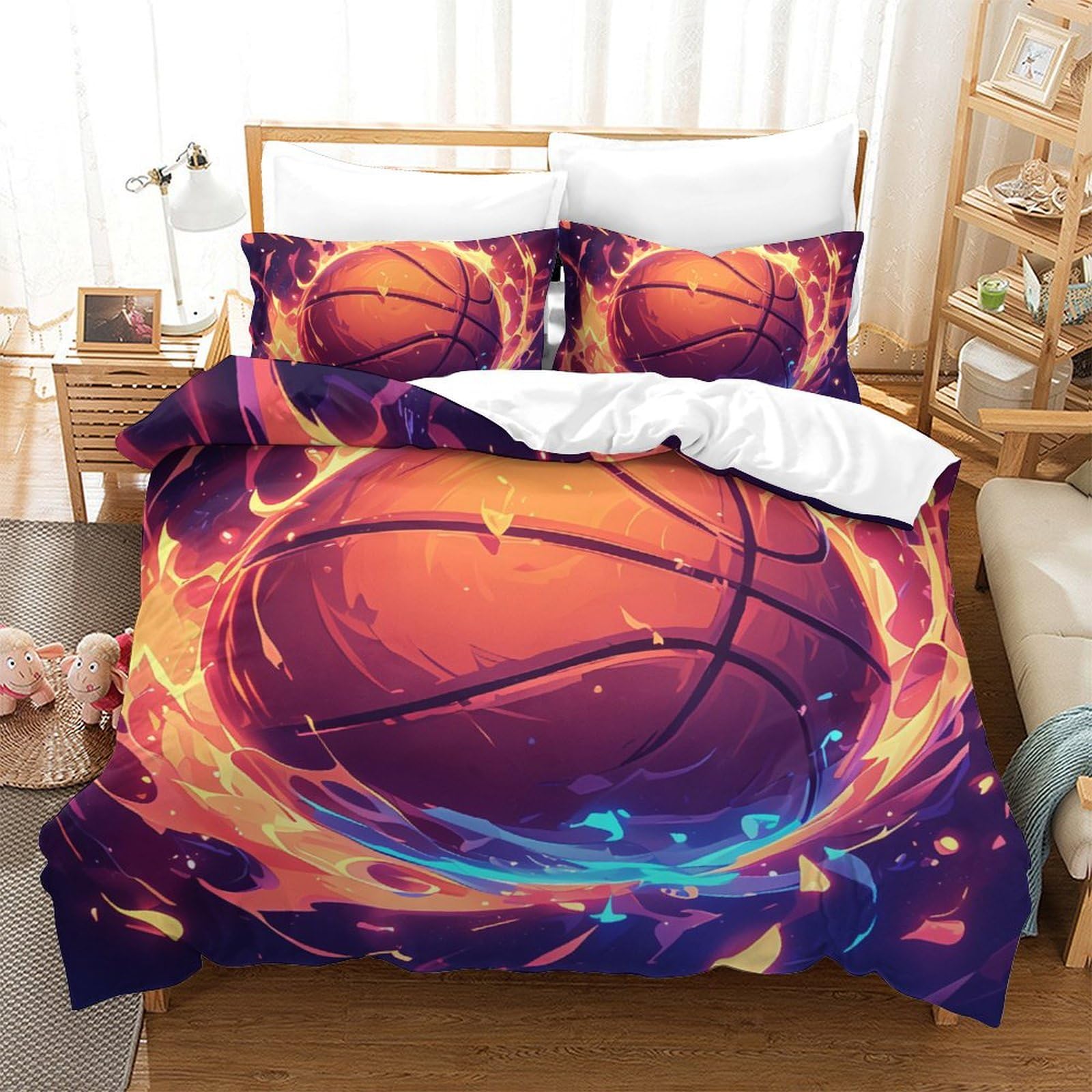 Ensemble de literie basket 3D housse de couette 200x200 enfants et adolescents microfibre
