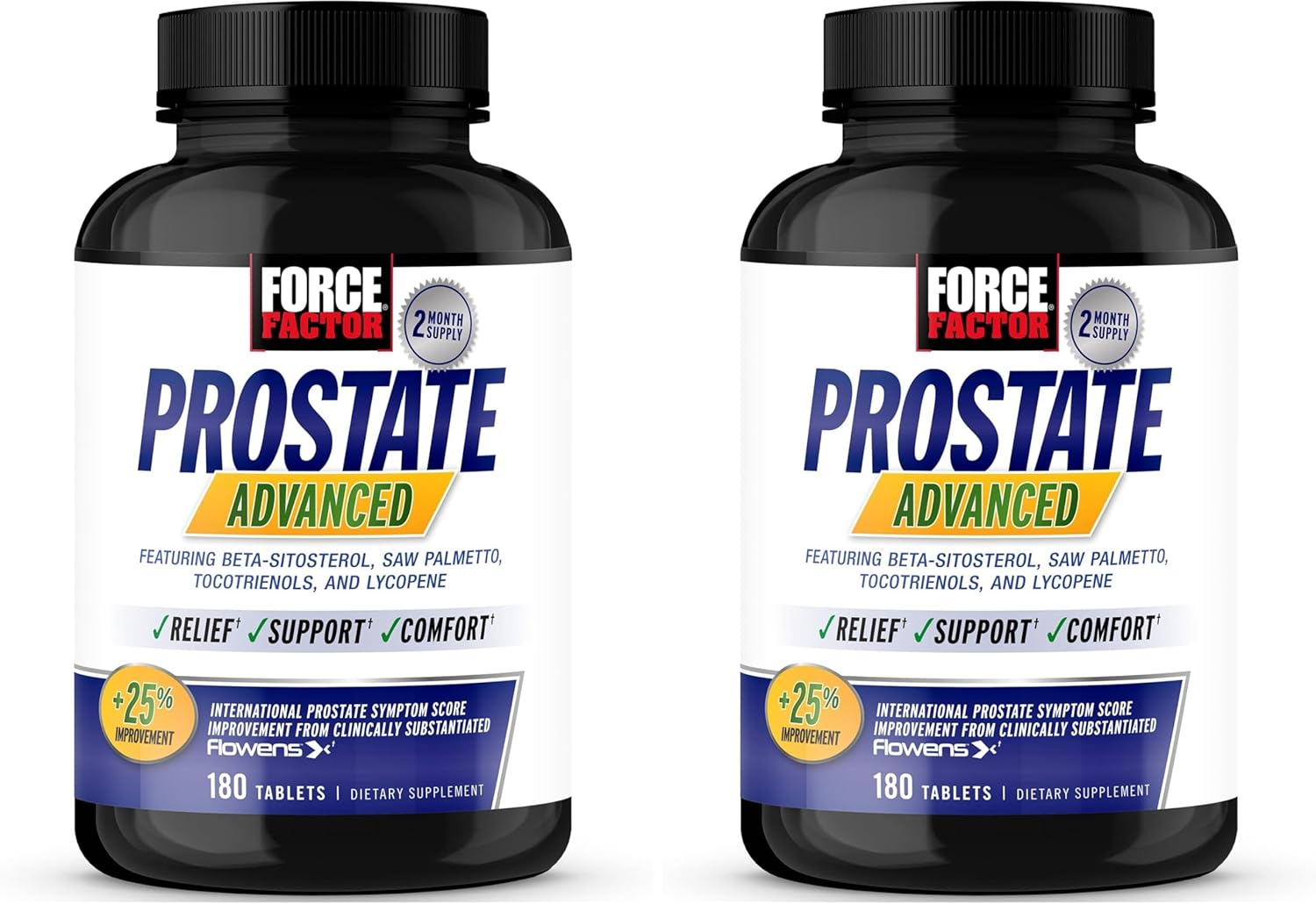 Force Factor Prostate Advanced, Health Supplement for Men for Reducing Nighttime Bathroom Trips, Bladder & Urinary Relief, with Saw Palmetto, Beta-Sitosterol, 180 Tablets (1-Pack)