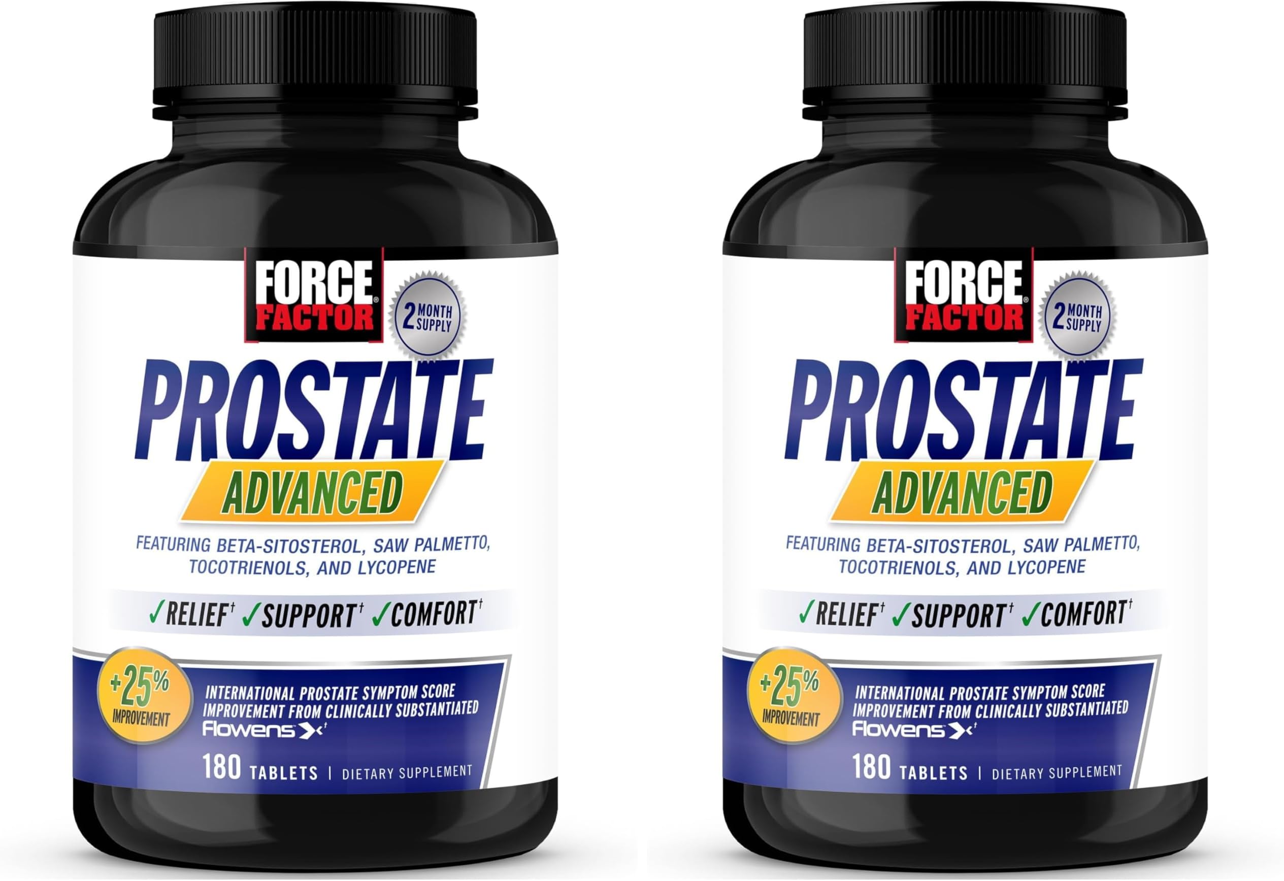 Force Factor Prostate Advanced, Health Supplement for Men for Reducing Nighttime Bathroom Trips, Bladder & Urinary Relief, with Saw Palmetto, Beta-Sitosterol, 180 Tablets, (Pack of 2)