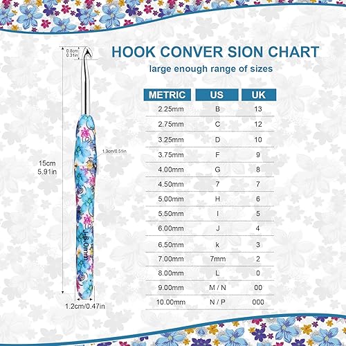 Miniatura 2 de BCMRUN Juego de ganchos de ganchillo, 14 tamaños de 0.089 in (B)-0.394 in (N) agujas de ganchillo extra largas mango ergonómico ganchos suaves, kit