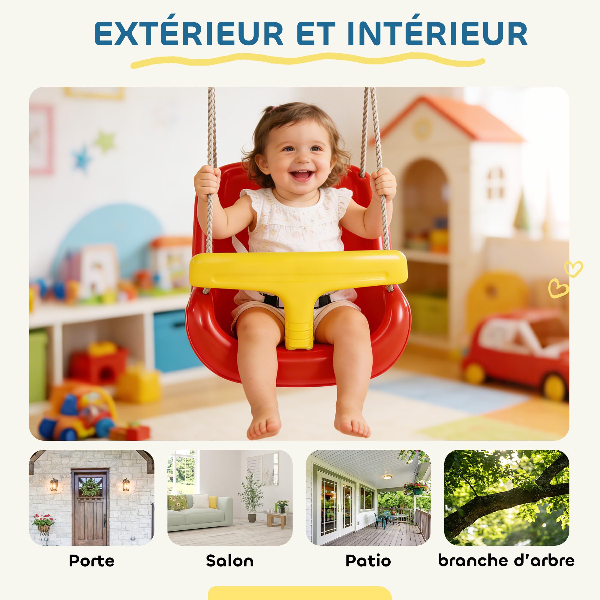 AIYAPLAY Balançoire pour Enfants Balançoire Bébé Dossier Haut Rouge Jaune