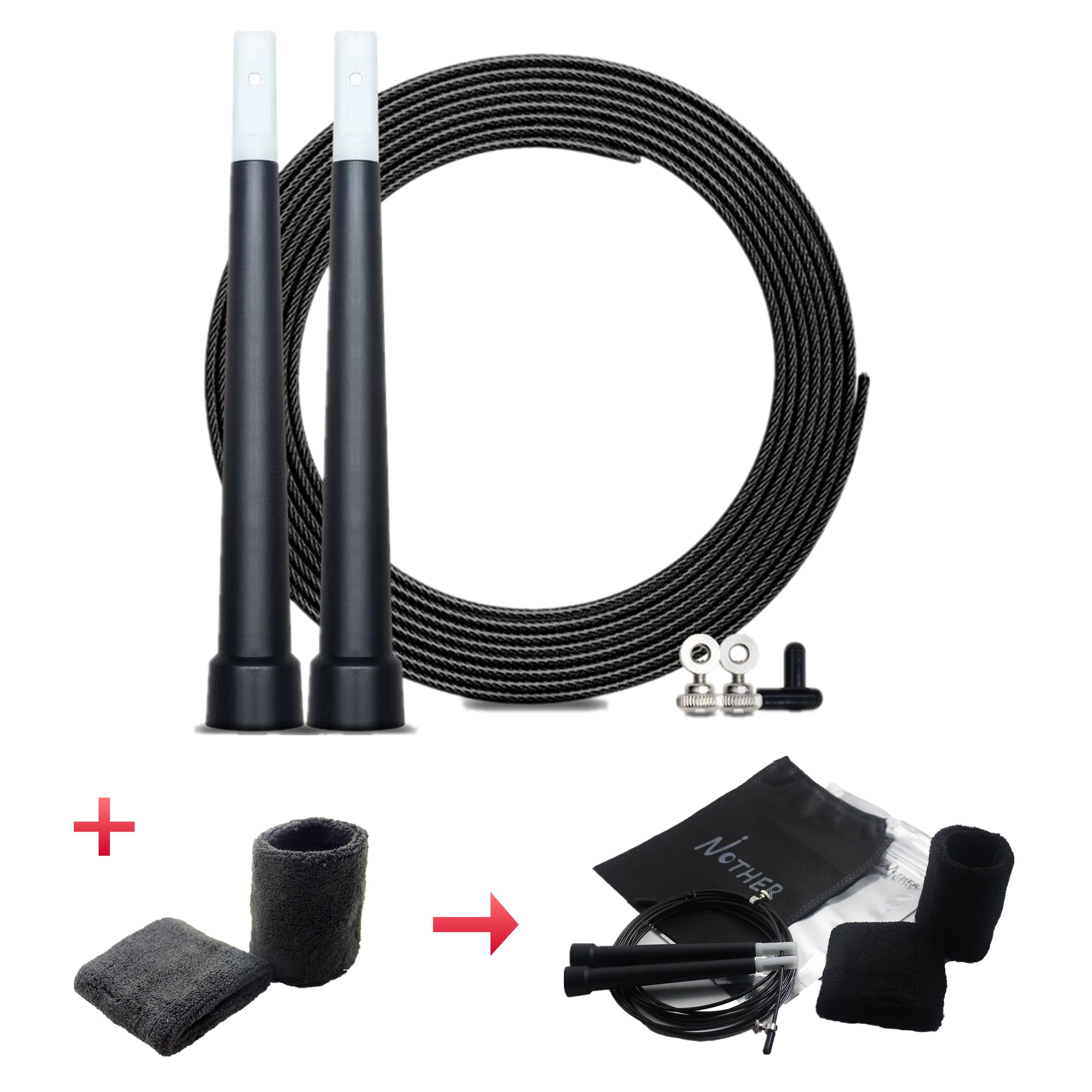 NOTHER Jump Rope Adjustable Double Under Bearing Jumping Rope with a Pair of Wristbands and a Carrying Case for Men Women and Kids N1