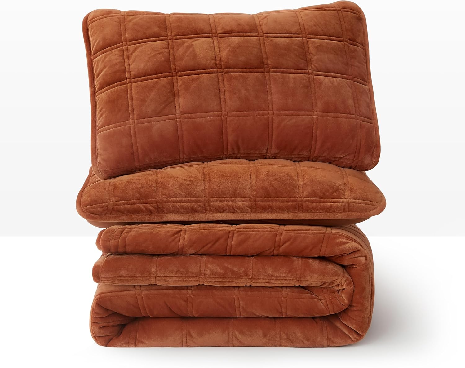 Fleeco 108'' x 96'' Velvet Quilt Set King Size, Lightweight Velvet Comforter Bedding Set, Ultra Soft Bedspread Coverlet with 2 Matching Shams, for All Seasons, Burnt Orange - Image 9