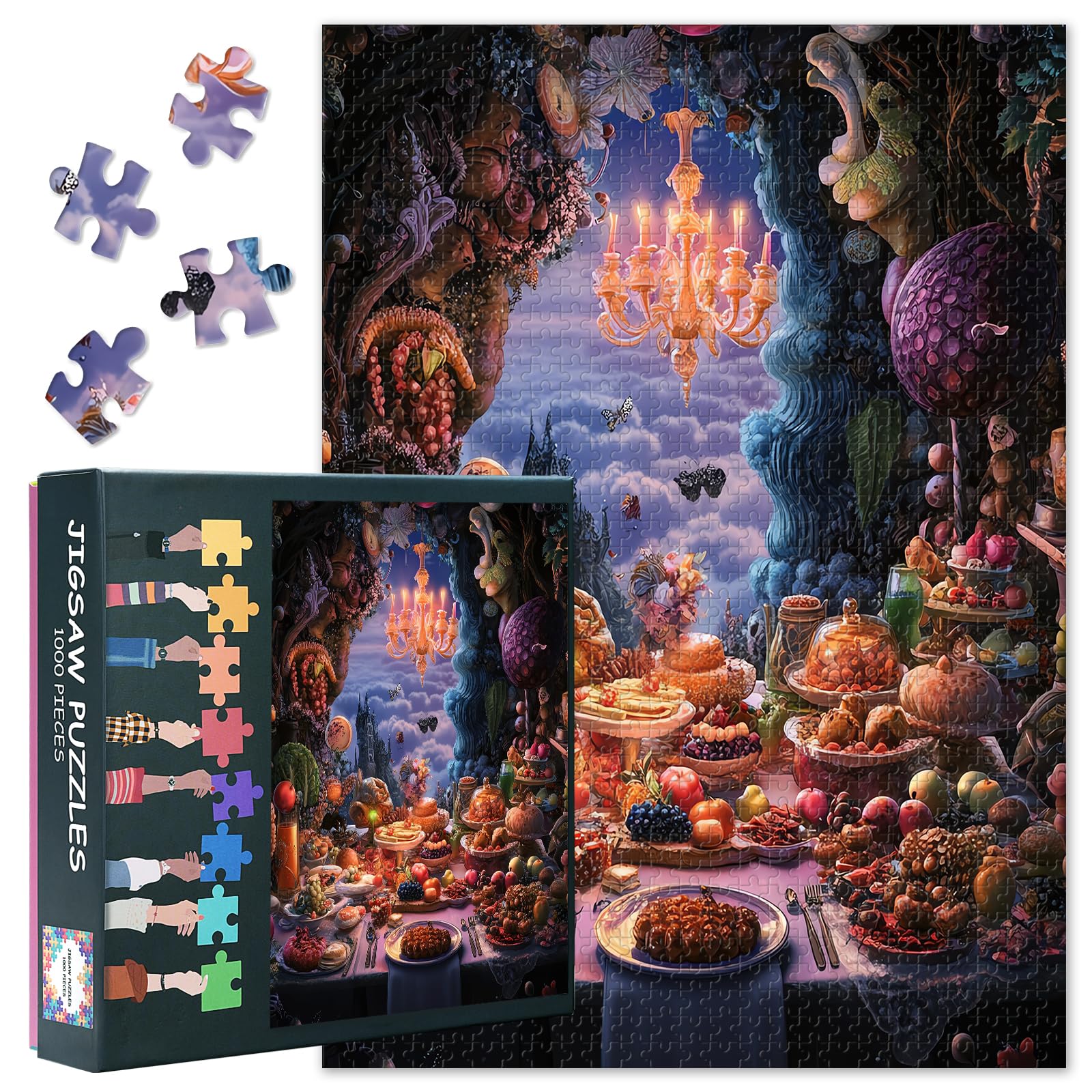 Puzzles for Adults 1000 Pieces - Food-Themed Colorful Jigsaw Puzzles, Fun Family Game, Challenging Brain Teaser, Great Gift Idea & Home Decor (Magic Banquet Meal) 20x27inches