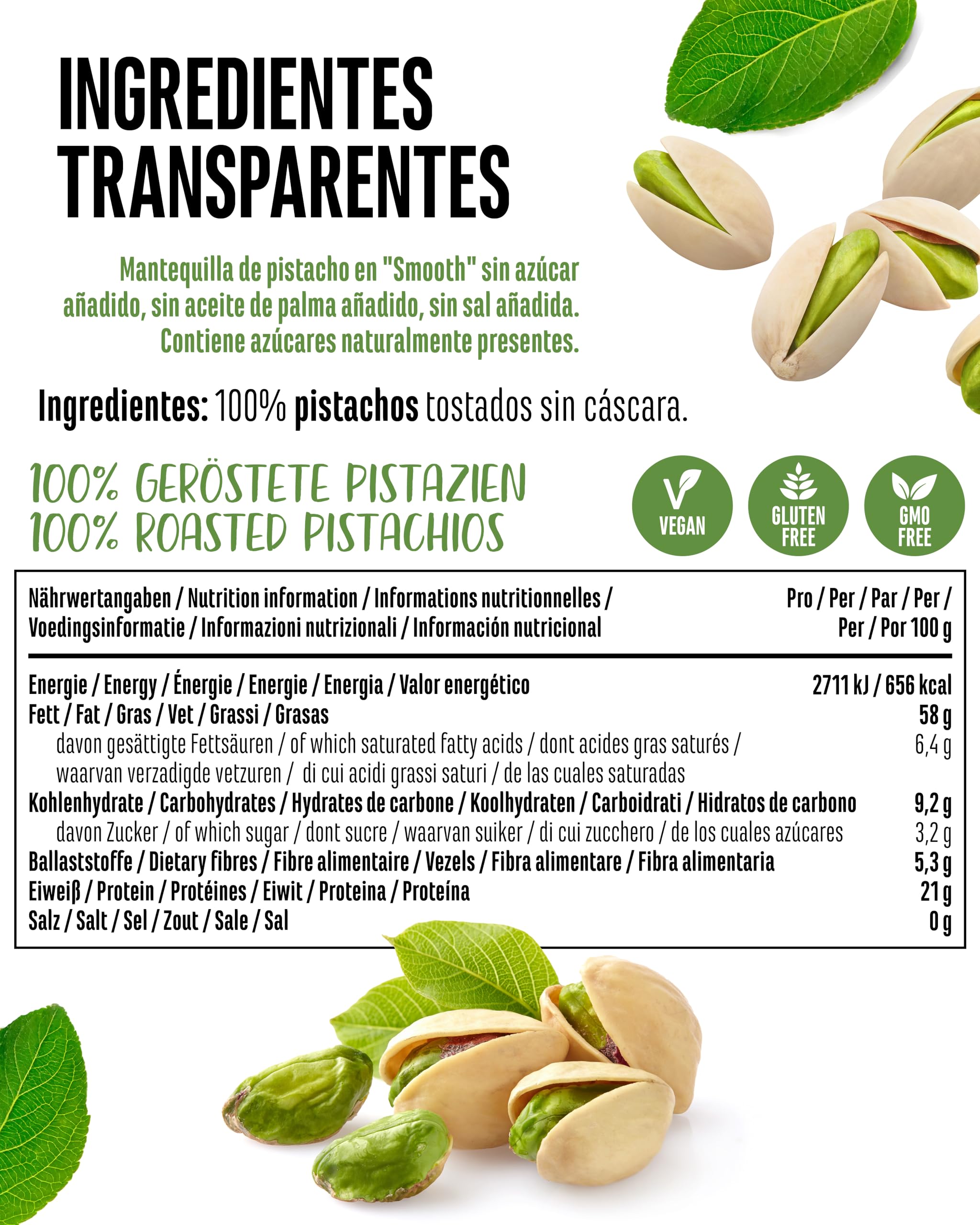 Mantequilla de pistacho 300g crema natural 100% pistachos sin sal vegano