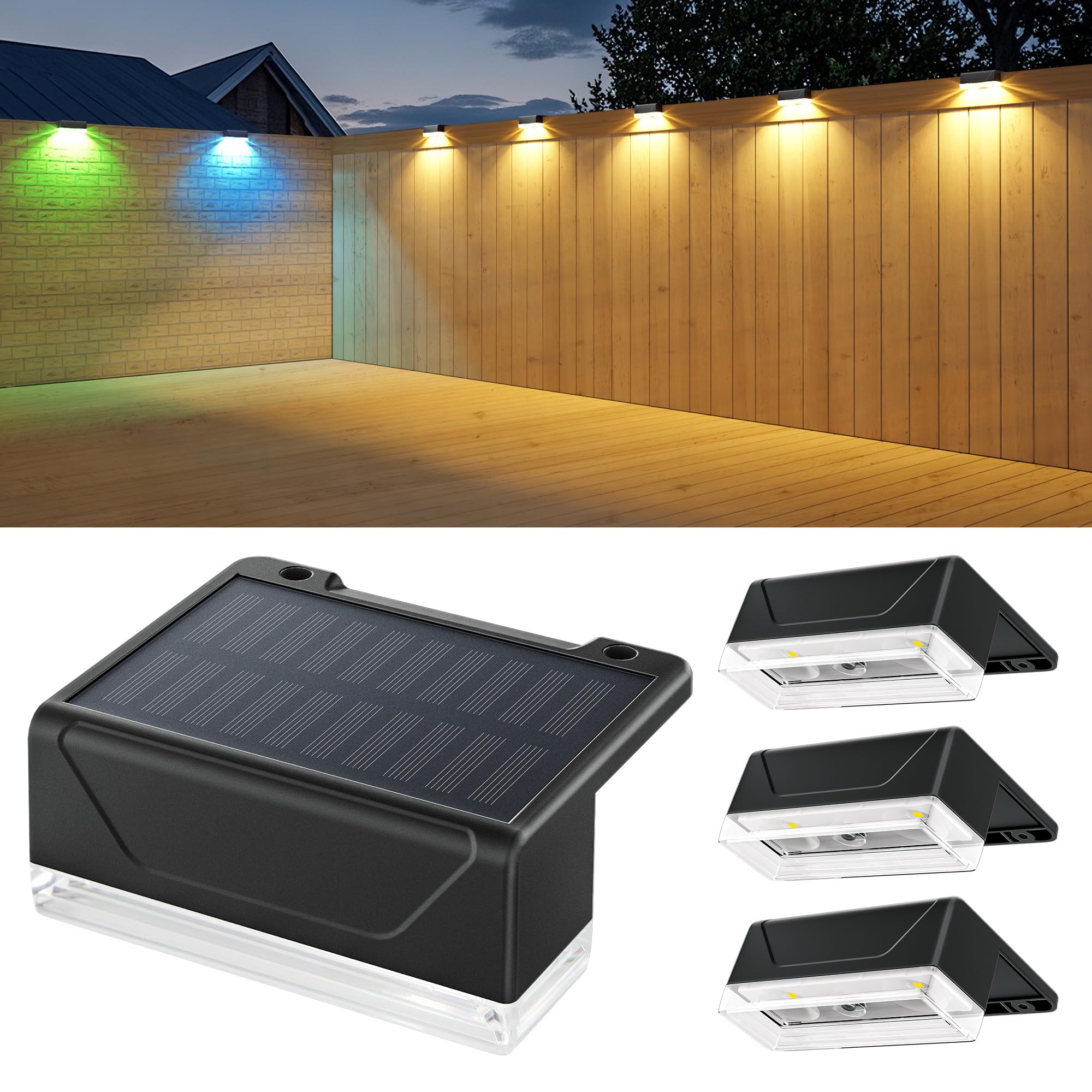 ELLASAY Solar Fence Lights Outdoor: IP65 Waterproof Solar Powered Wall Light