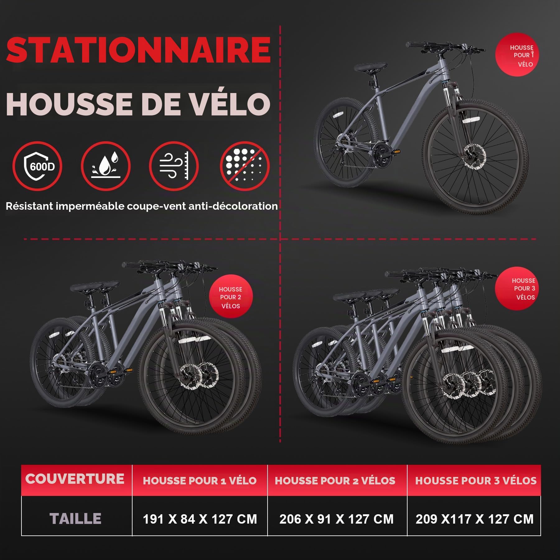 Zettum Housse de vélo pour 2 vélos – Housse de vélo 600D imperméable Housse de vélo pour 2 vélos électriques vélo de Route, vélo Hybride, vélo de Plage, Scooter et Plus Encore （Transparente）