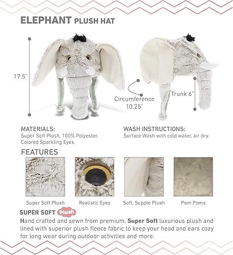 Miniatura 2 de DolliBu Sombrero de peluche de elefante gris, sombrero súper suave y cálido con orejeras, divertido sombrero loco de fiesta de felpa, sombrero de