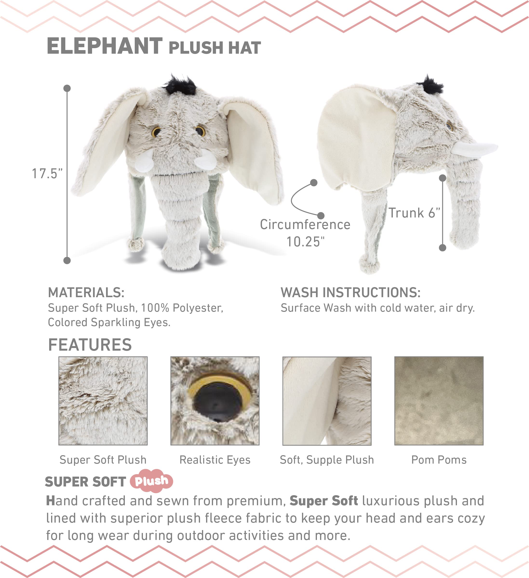 DolliBu Gray Elephant Plush Hat - Super Soft Warm Hat With Ear Flaps, Funny Plush Party Crazy Hat, Stuffed Animal Elephant Halloween Costume Toy Hat, Cozy Fleece Winter Hat For Kids & Teens - One Size