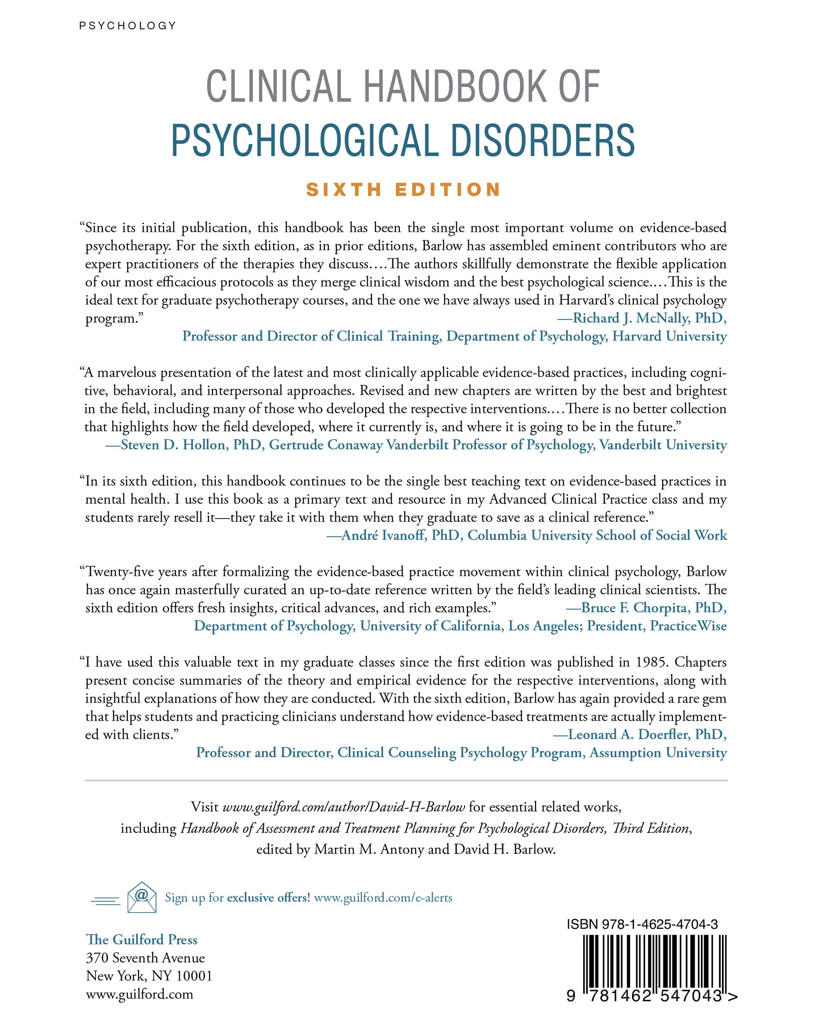 Clinical Handbook of Psychological Disorders, Sixth Edition: A Step-by-Step Treatment Manual