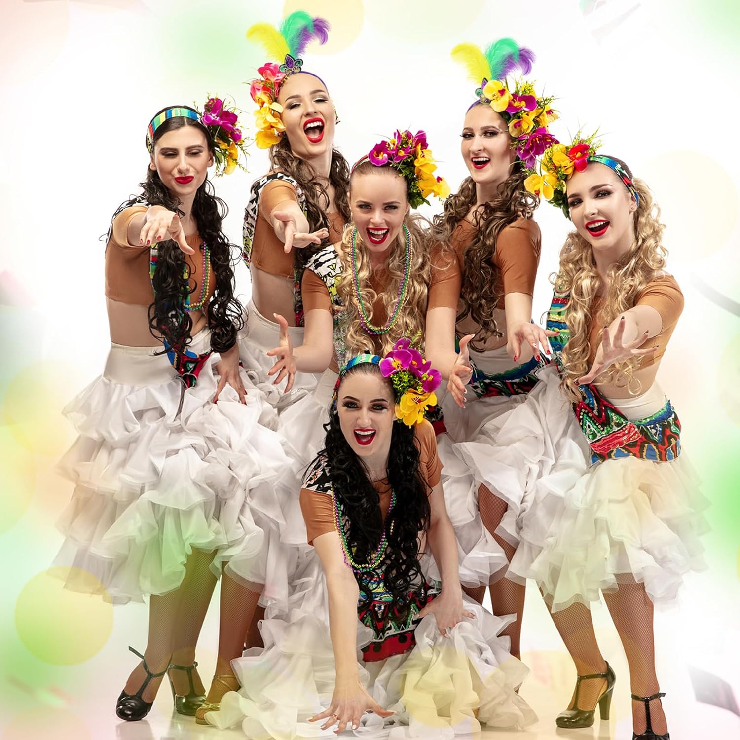 Capoda 8 Pieces Mardi Gras Outfit Accessories Mardi Gras Feather Headband with Beads Necklaces for Women Masquerade Party - Image 6