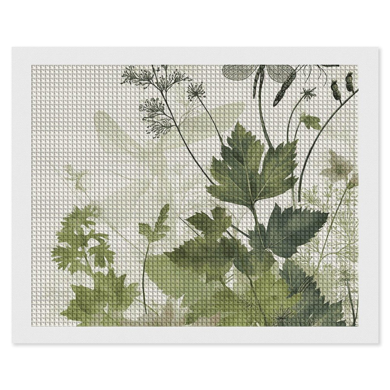Foliage and Herbs with Dragonflies Winged Diamond Art Kits for Adults, DIY 5D Diamonds Painting Kits for Beginner, Round Full Drill Diamond Dots Painting, 16"x20" Diamonds Pictures Gem Art and Crafts