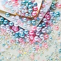 Vista 65 de 60g de perlas blancas de parte trasera plana con diamantes de imitación para manualidades, tamaño mixto de 3mm-10mm, color AB, redondas, mitad