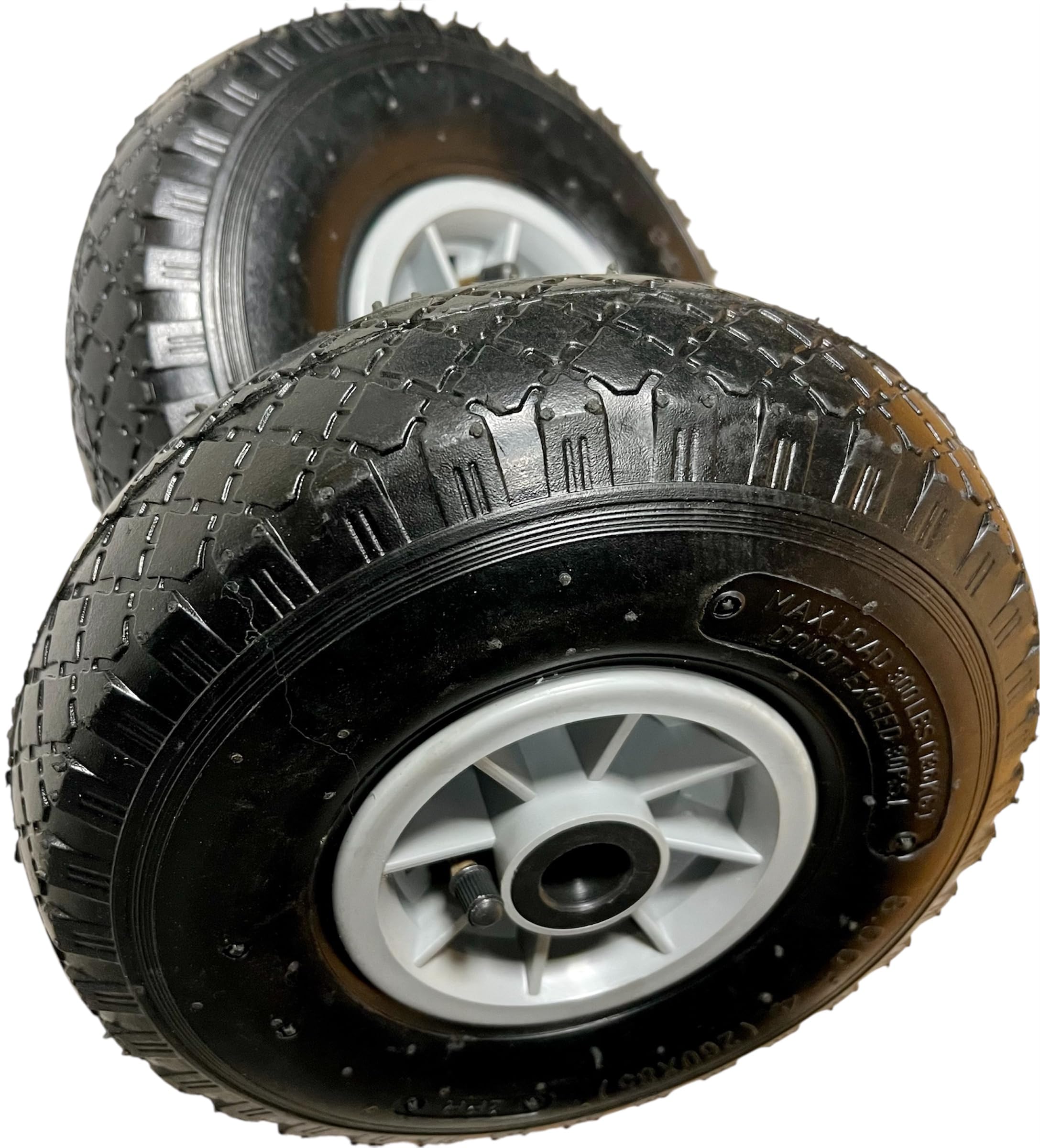 KOVA® 2X Sackkarrenrad LUFTBEREIFT 3.00-4, 260x85mm, Nabe Ø20×75, Reifen mit Schlauch & Rad Sackkarre Bollerwagen Luftreifen Ersatzrad Sackkarren Räder Rollenlager Luftrad Winkelventil Schw/Grau, L