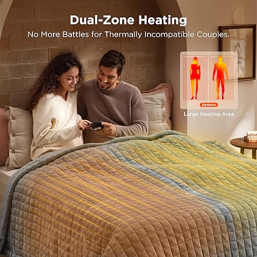 Vista 202 de Bedsure - Manta eléctrica tamaño matrimonial; térmica, de franela suave, calentamiento rápido, 10 ajustes de tiempo y 6 ajustes de calor; regalo 01