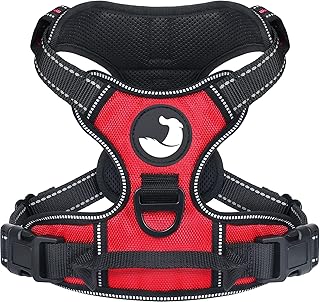 Joytale No Pull Dog Harness Medium Dogs, Reflective No Choke Pet Vest with Front and Back 2 Leash Clips, Soft Padded Harnesses with Easy Control Handle for Training and Walking, Red, M